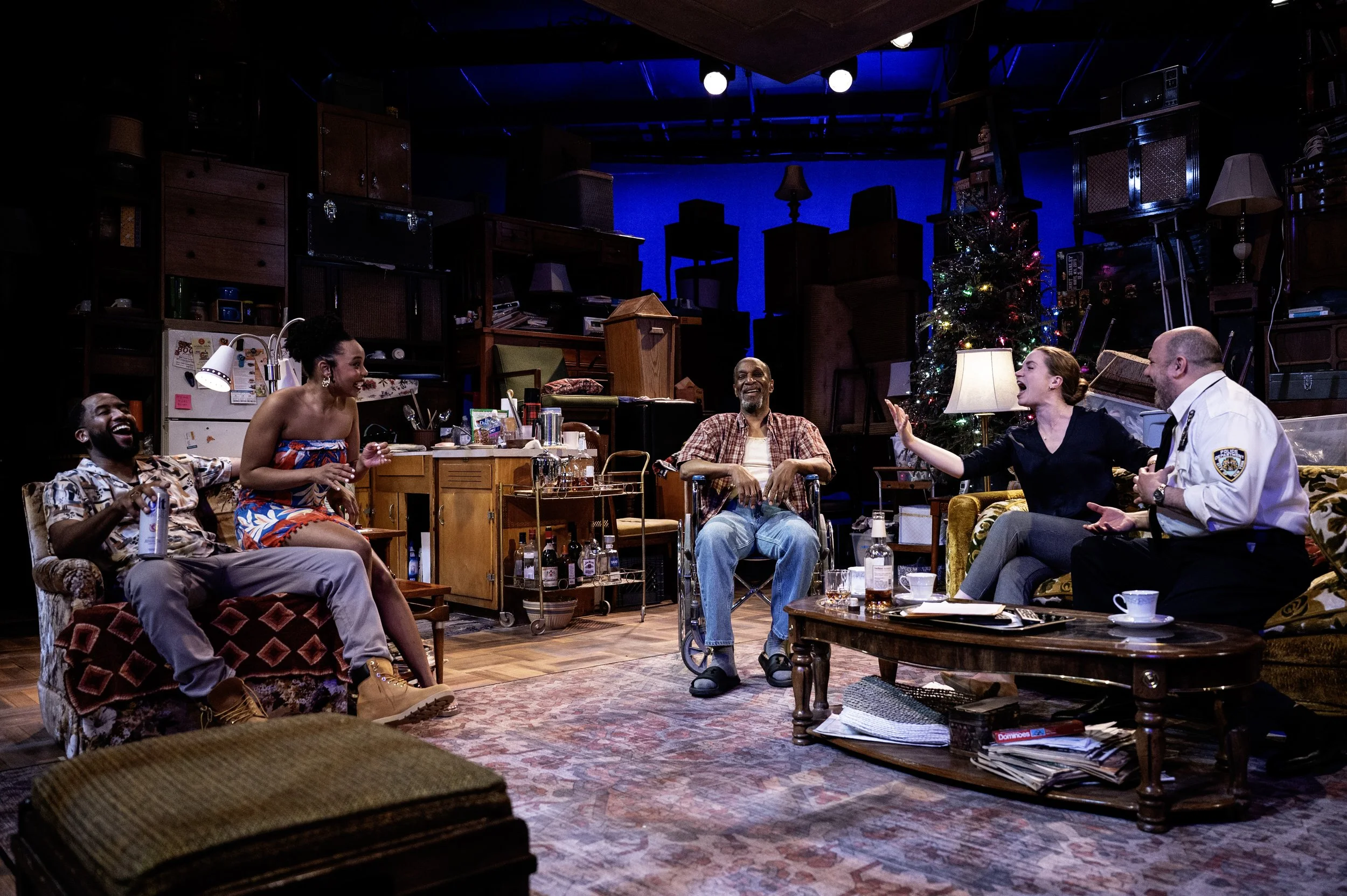 (l-r) Shawn Sebastian Naar, Hannah Taylor, Addison Switzer, Ellis Greer and Chris Genebach in Between Riverside and Crazy, February 26 - March 8. Photo by Teresa Castracane Photography