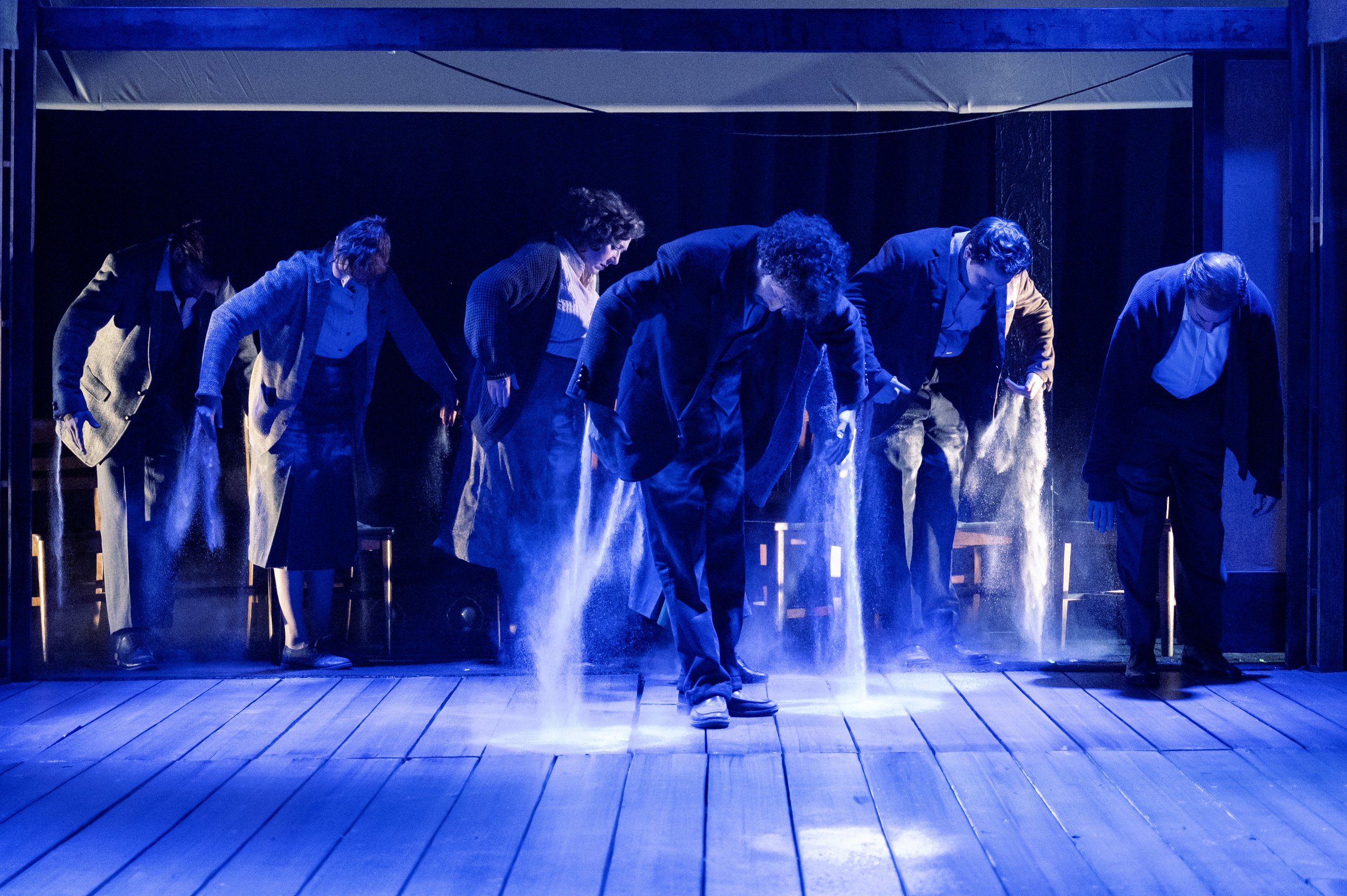 (l-r) Stephen Russell Murray, Lily Burka, Nicole Halmos, Ethan J. Miller, Ben Ribler, and Zach Brewster-Giesz in Indecent, June 4 - 28. Photo by Teresa Castracane Photography.