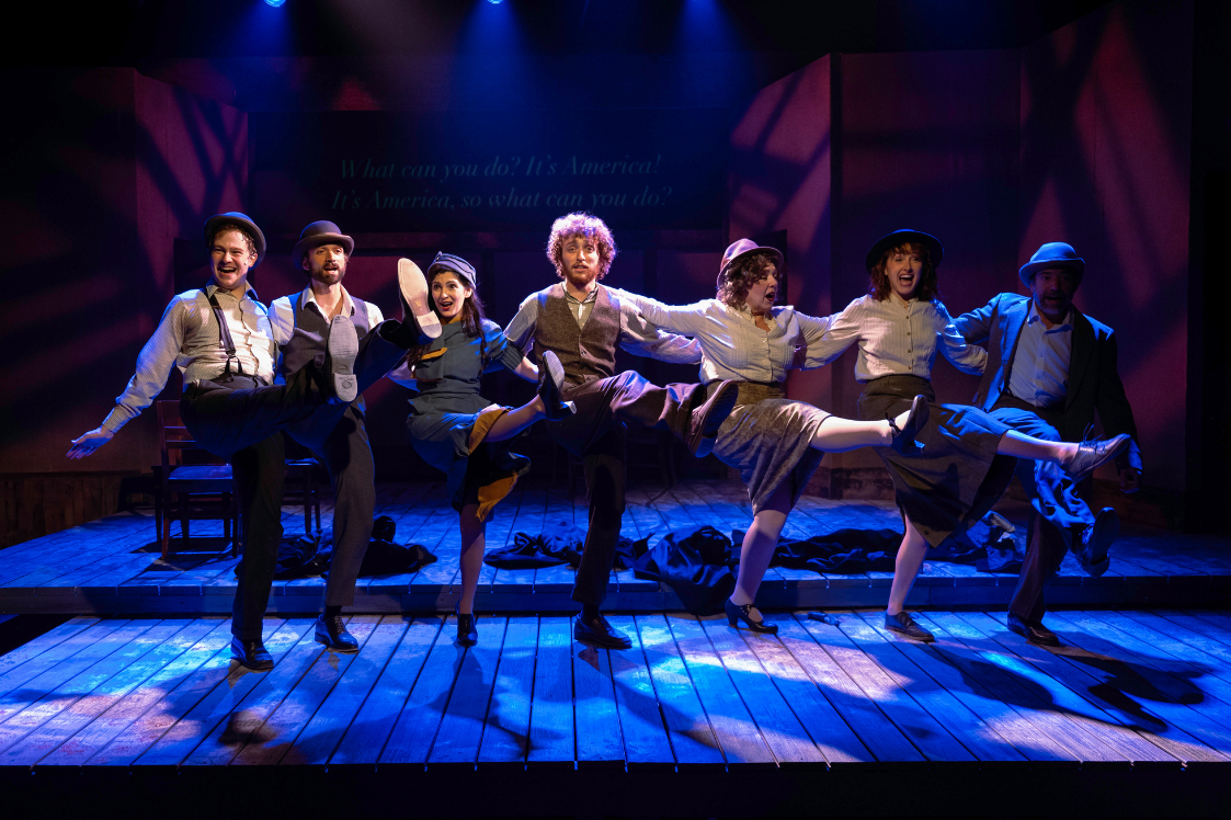 (l-r) Ben Ribler, Stephen Russell Murray, Lauren Hart, Ethan J. Miller, Nicole Halmos, Lily Burka and Zach Brewster-Geisz in Indecent, June 4 - 28. Photo by Teresa Castracane Photography.