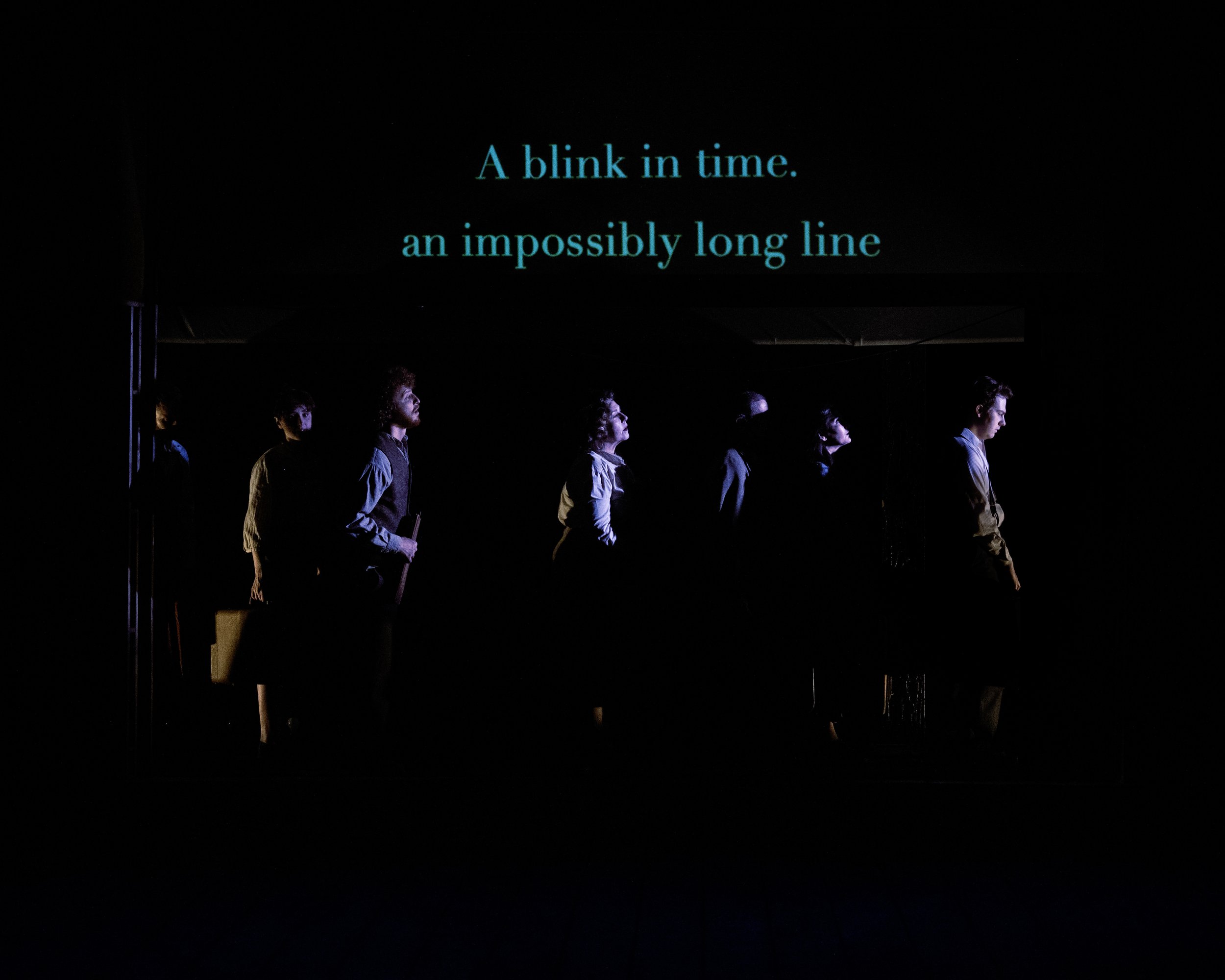 (l-r) Stephen Russell Murray, Lily Burka, Ethan J. Miller, Nicole Halmos, Zach Brewster-Geisz, Lauren Hart and Ben Ribler in Indecent, June 4 - 28. Photo by Teresa Castracane Photography.
