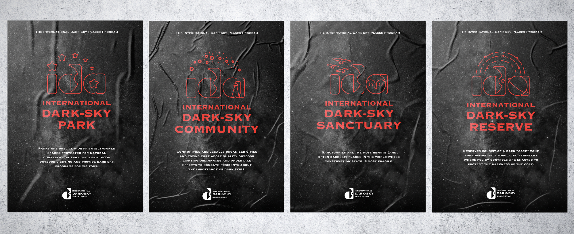 Icons for the different designations of their award-winning International Dark Sky Places (IDSP) program