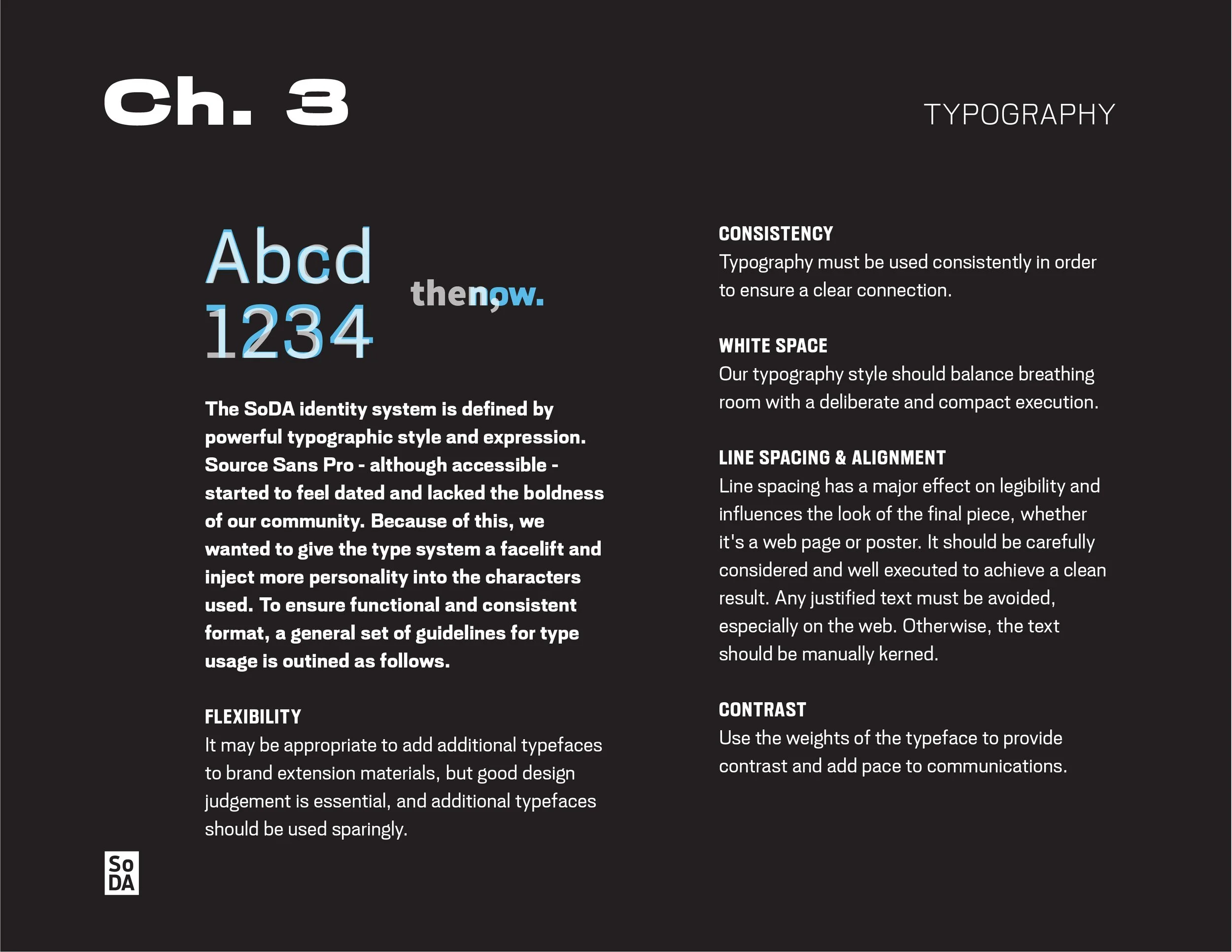 Sample pages from SoDA's new styleguide