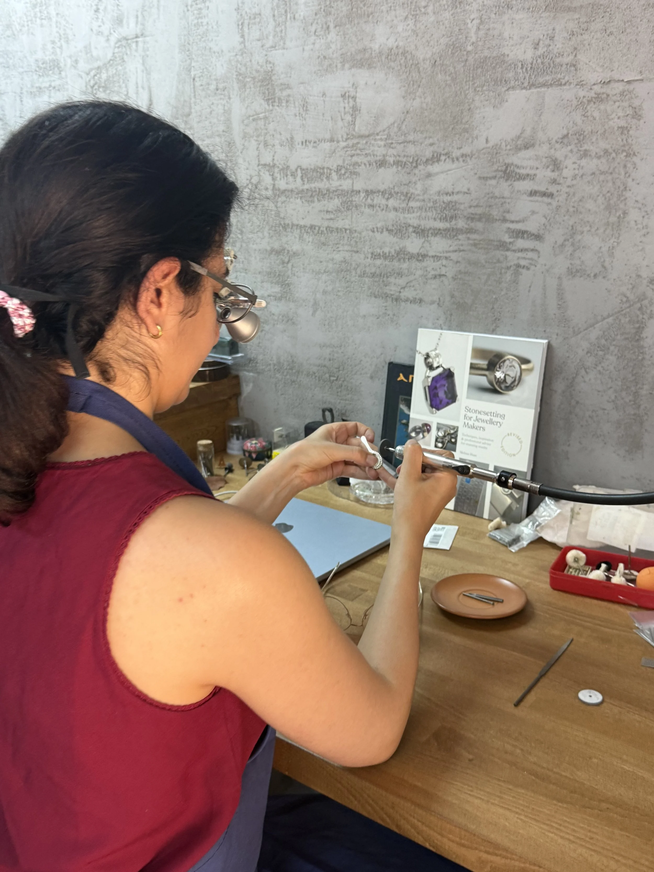 Student working at a jewellery bench during the Halkidiki summer programme