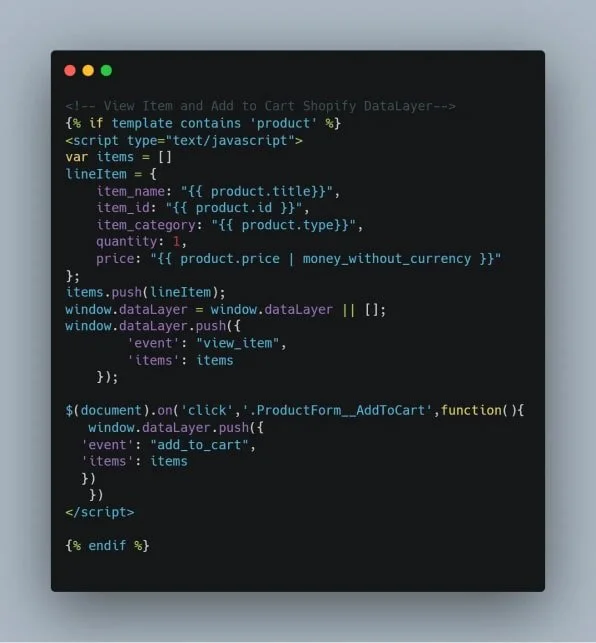 GA4 Shopify Code