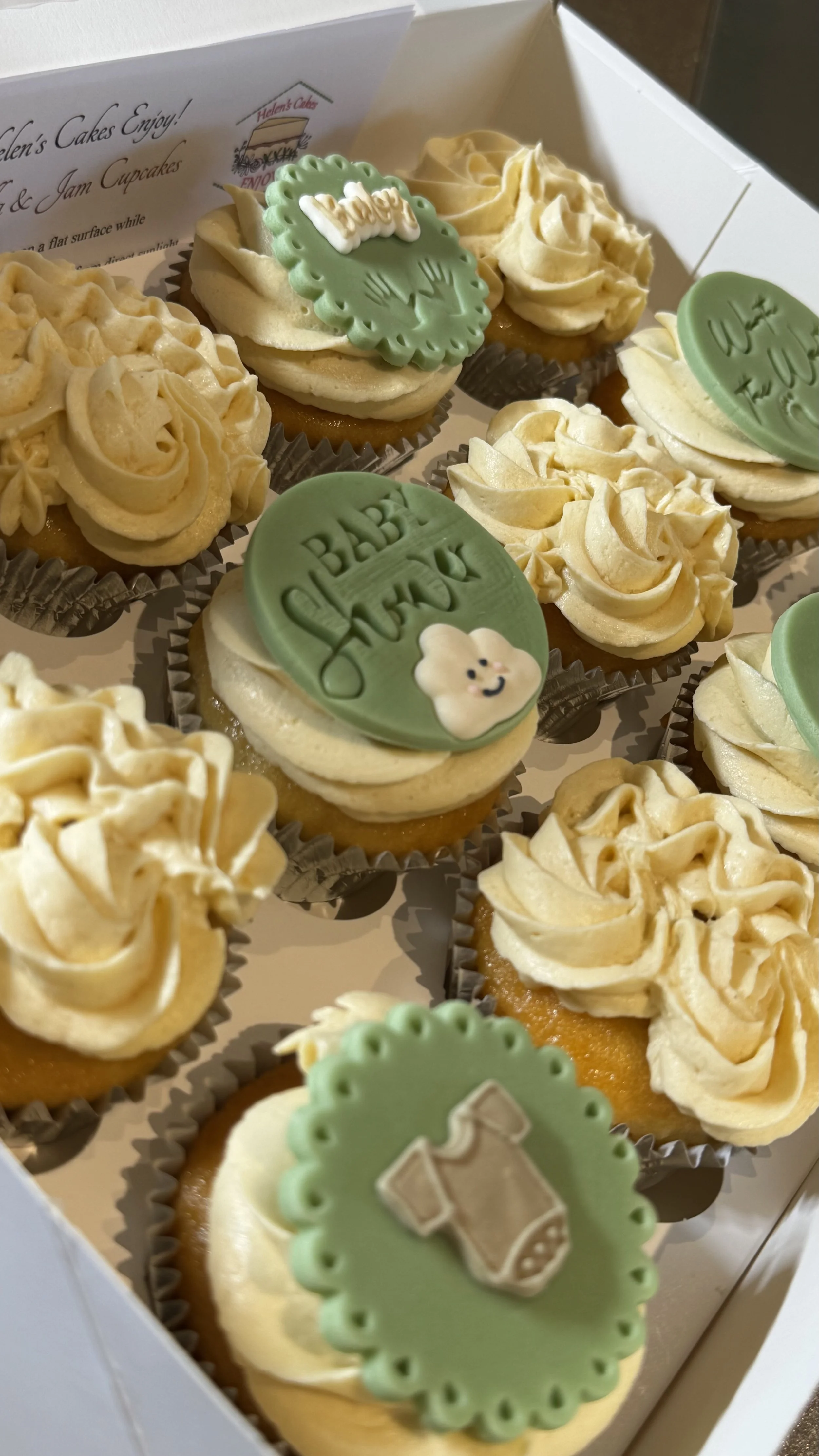 Sage Green baby shower cupcakes
