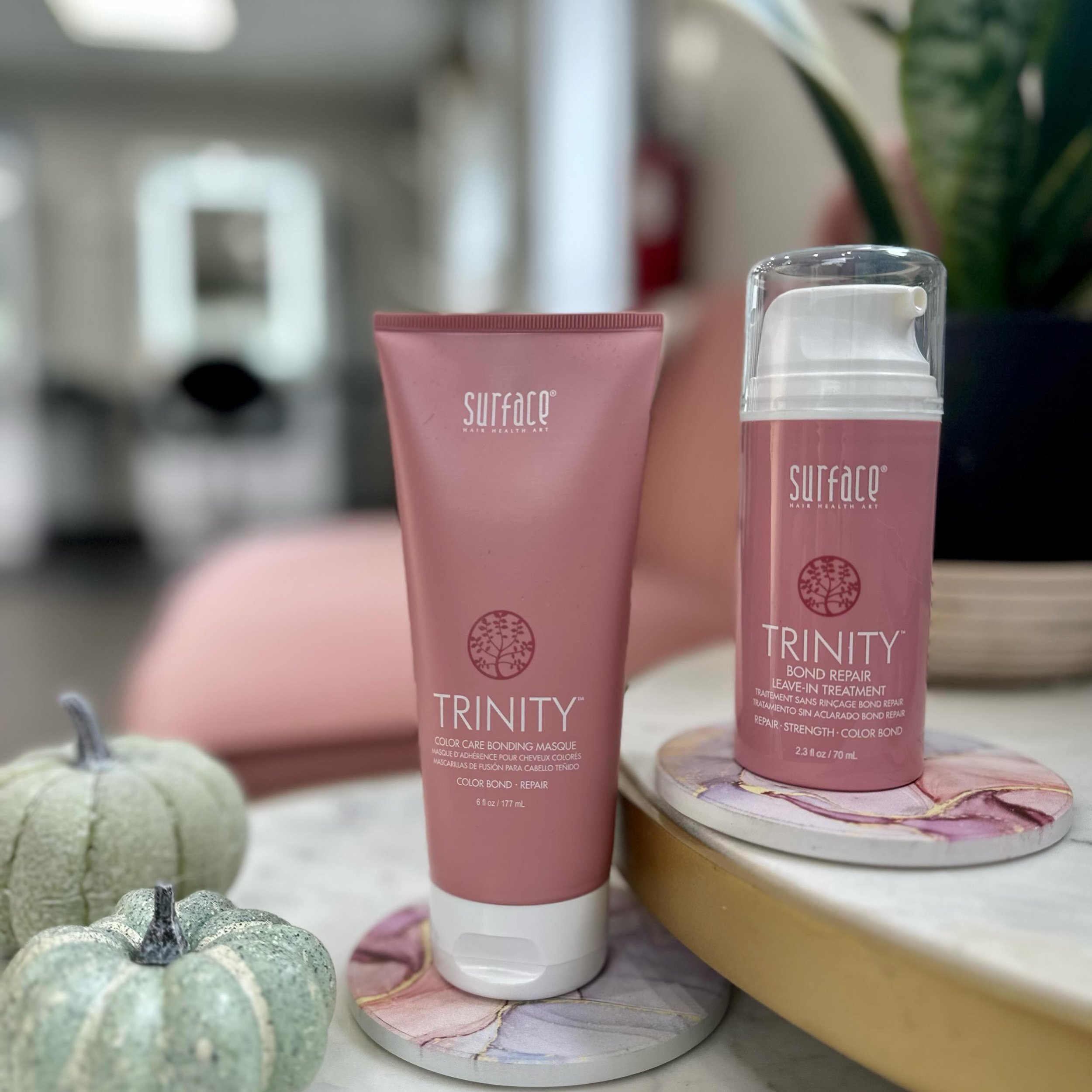 ✨Product Spotlight✨
The Surface Trinity Color Care Bonding Mask &amp; Bond Repair Leave-in are the ultimate color care products that repair, condition, and increase color longevity! This Rice protein infused conditioning mask &amp; leave-in increases