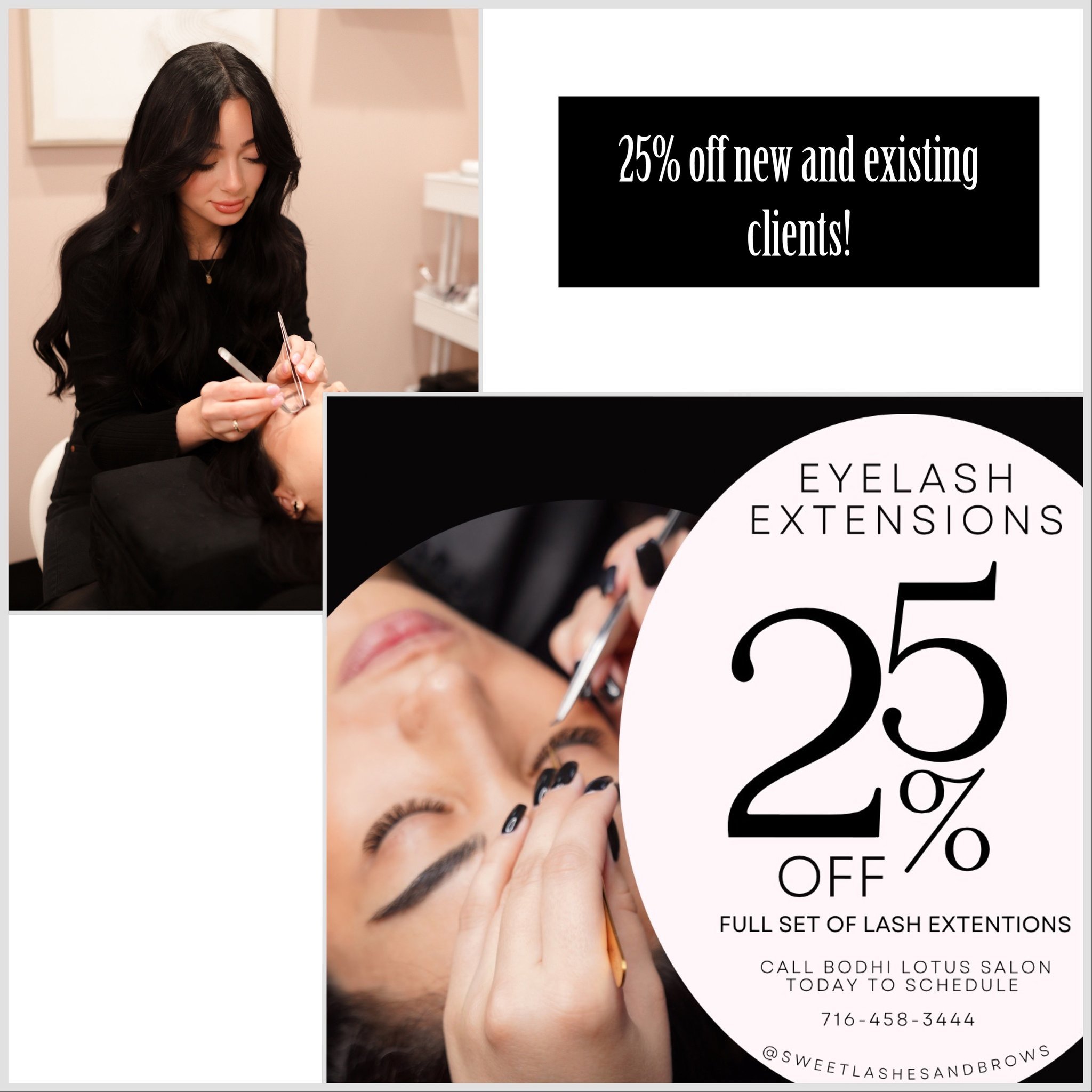 💕 Always wanted to try lashes?! Now is your time to try them out! we are offering 25% off Full set of lashes for new AND existing clients! Call 716-458-3444 or go online to book today! https://bodhilotussalon8495.square.site/ 💕