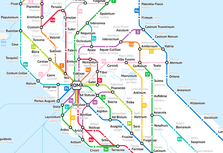 All the Roman Roads of Italy, Visualized as a Modern Subway Map