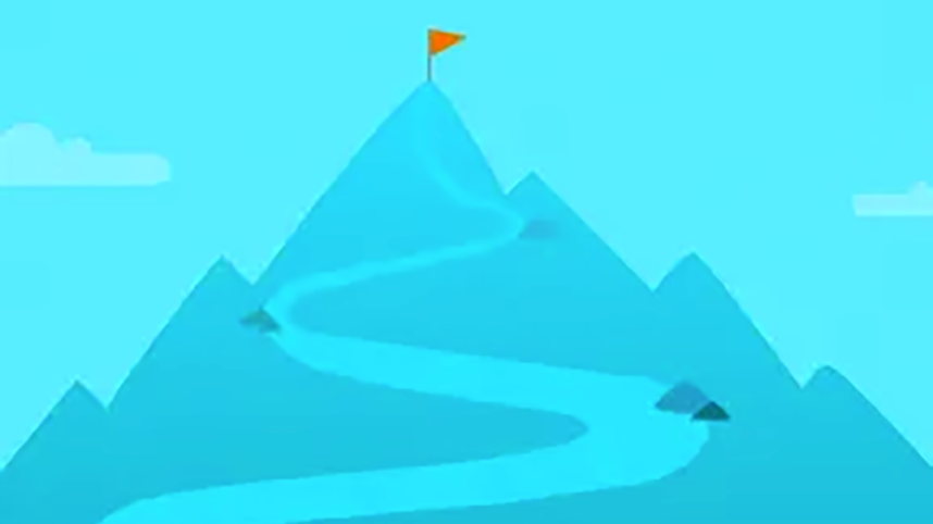 Illustration of mountain with trail leading to a flag at the top