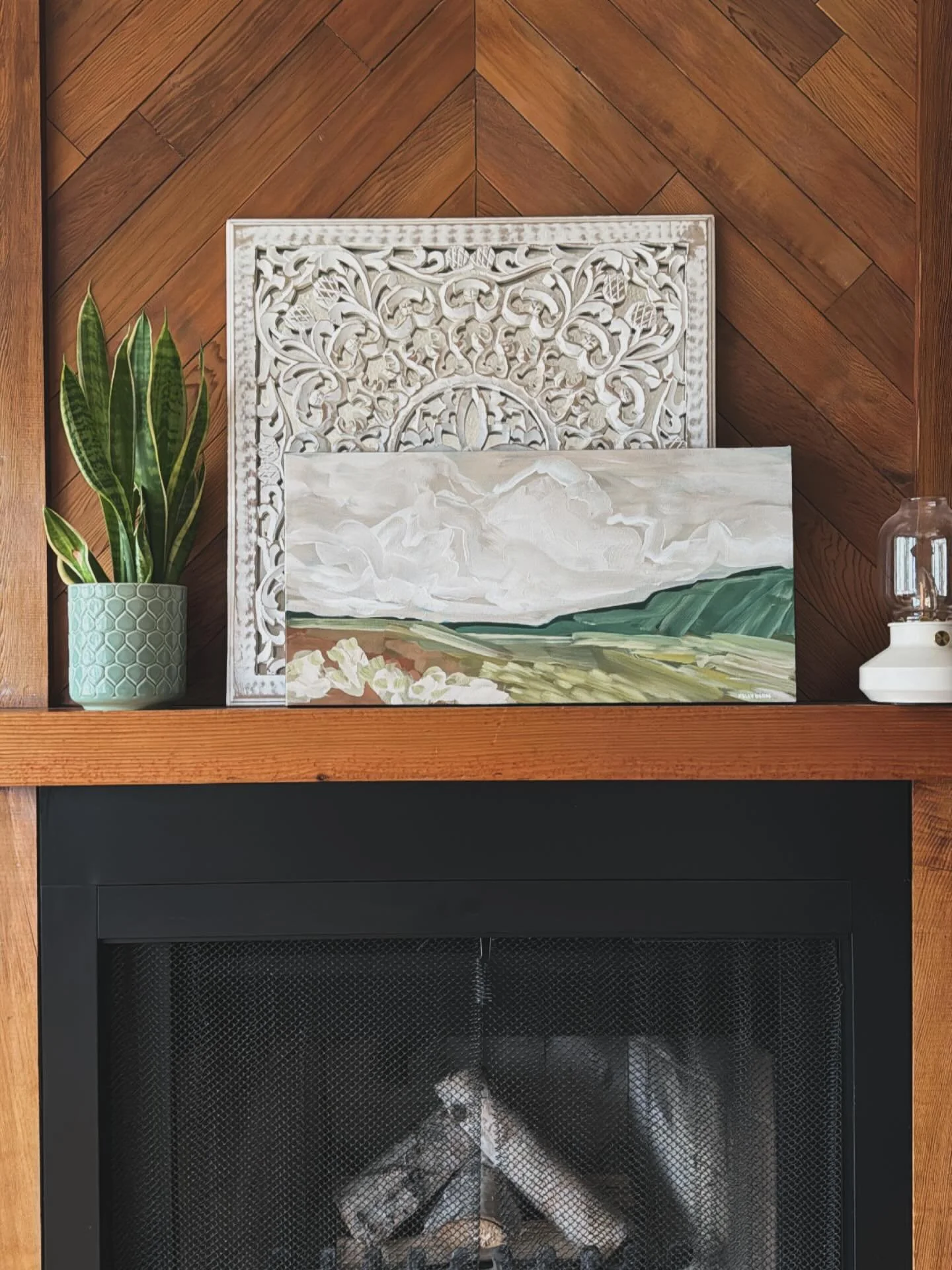 This painting brings a whole vibe to this room.

Green Winds
24&rdquo;x12&rdquo;