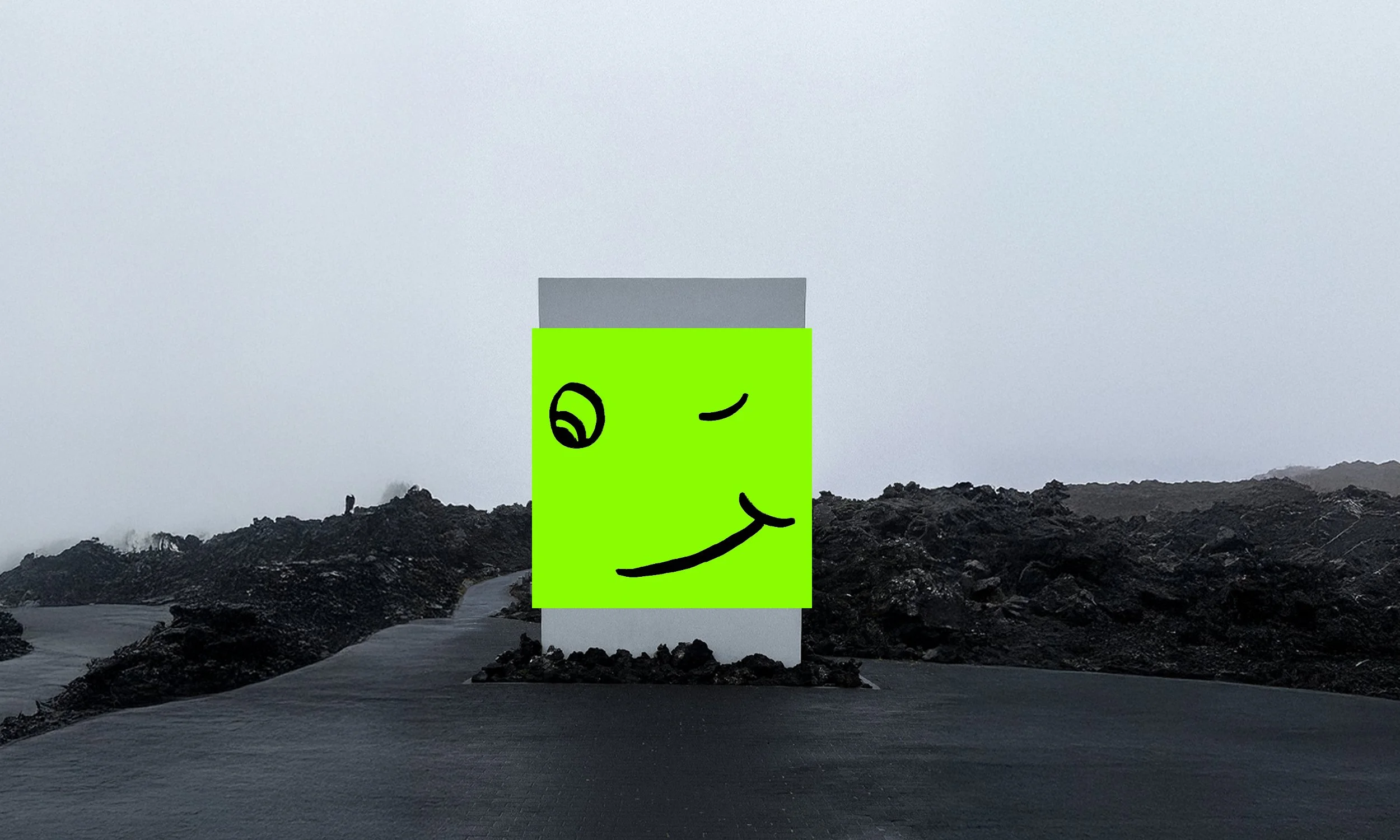 pillar with a green smiley face