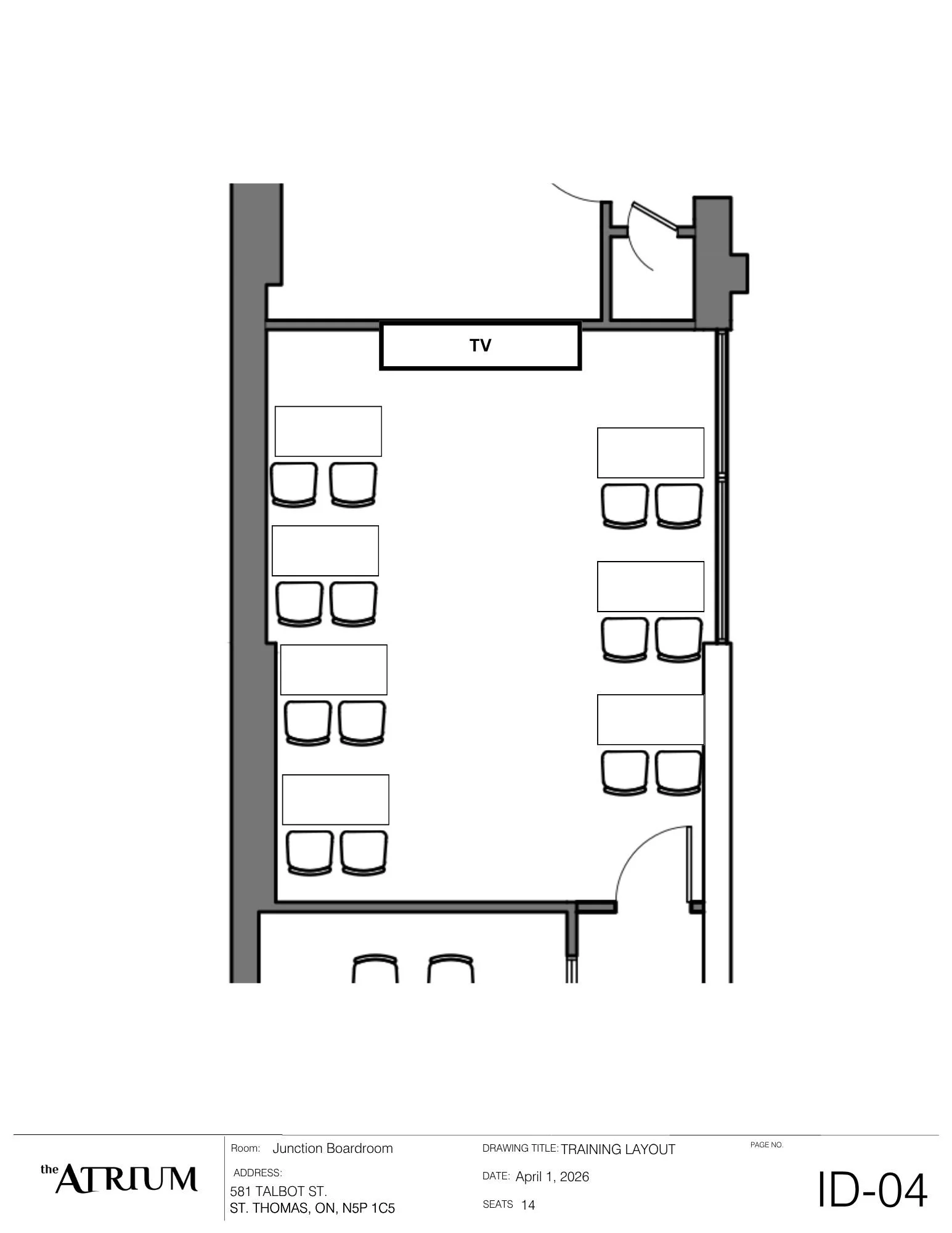 Training layout or workshop style layout for hourly or daily boardroom rental at The Atrium 581 Talbot Street