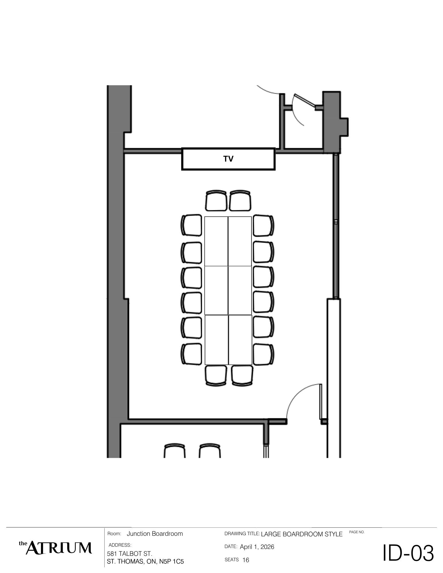 Boardroom layout for 16 at one communal table at The Atrium 581 Talbot Street