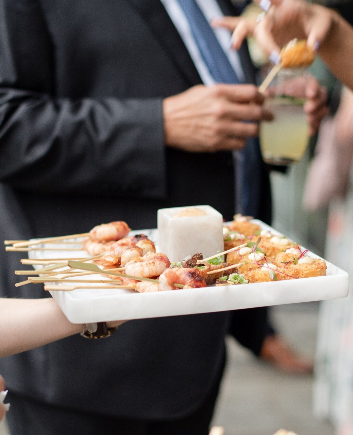 A + D began there special day with a Cocktail Hour that included our Beet Stacks, Pancetta Prawns  and Crispy Pork Belly Skewers ⁠
⁠
Planning, Design &amp; Decor: ⁠ @filosophi⁠
Rentals: @pederseneventrentals⁠
Venue: @roberthleealumnicentre⁠
Florals: 