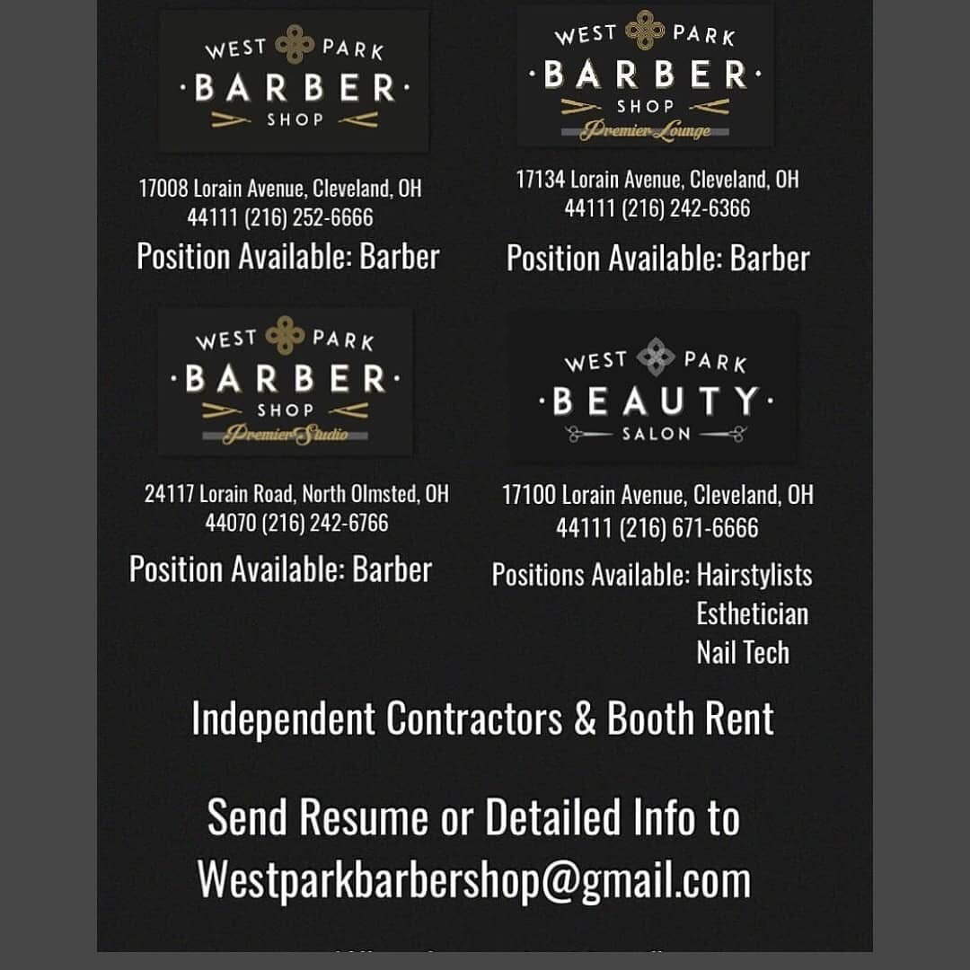 West Park is looking to add a couple talented barbers and stylist to our team. Must have a minimum of 1-2 years experience out of school. Please be established and highly motivated to grow in this industry. Team oriented is a must. Contact @patrick_l