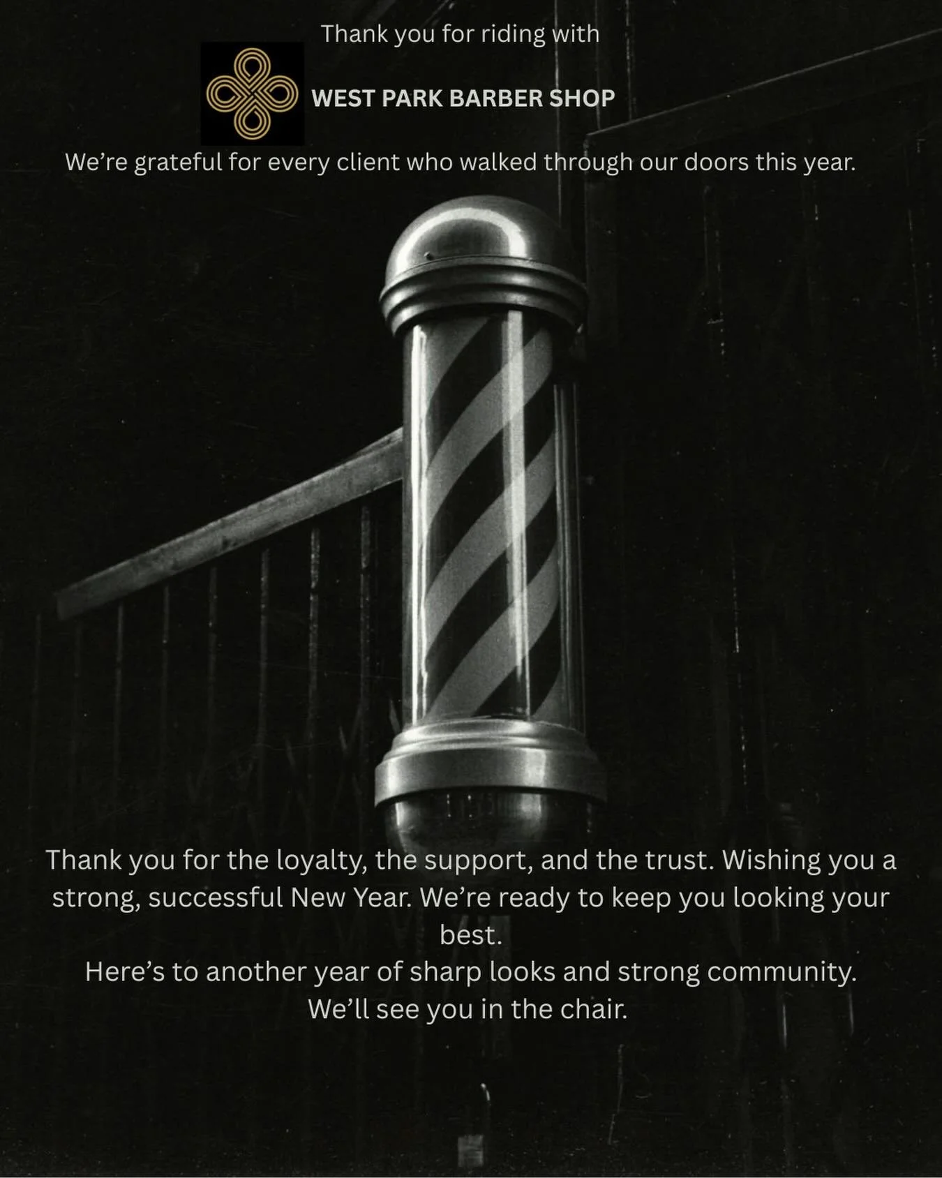 Grateful for every client who walked through our doors this year.
Thank you for the trust, the loyalty, and the support.
Here&rsquo;s to another year of sharp looks and an even stronger community.
We&rsquo;ll see you in the chair. ✂️🖤
#WestParkBarbe