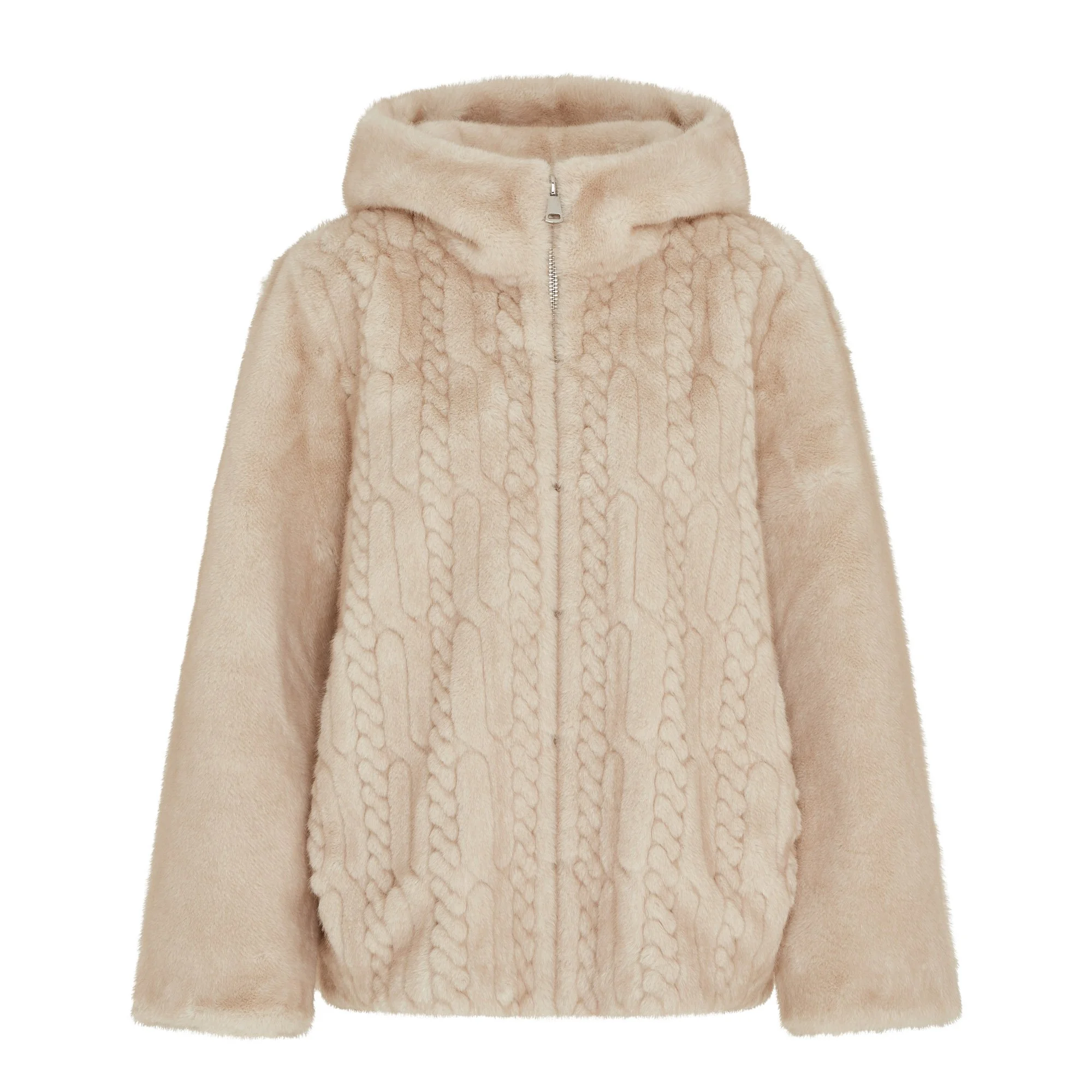 FAUX MINK HOODED JACKET WITH POCKETS