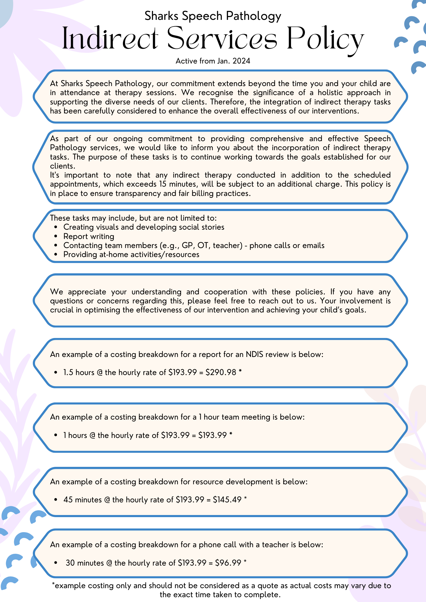 Indirect Service Cancellation Policy (Copy) | Sharks Speech Pathology