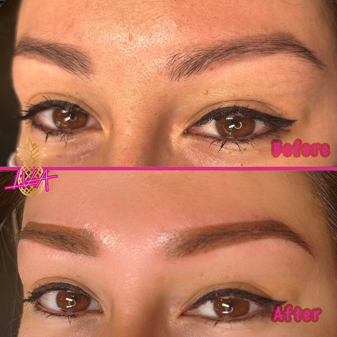 Annual touch up for my lovely client. 🥰 
🍍 
When is it time to get your annual touch up? Anywhere from 9 months - 3 years depending on technique used, skin type, and lifestyle. If you notice the color or shape of your brows losing integrity, it may