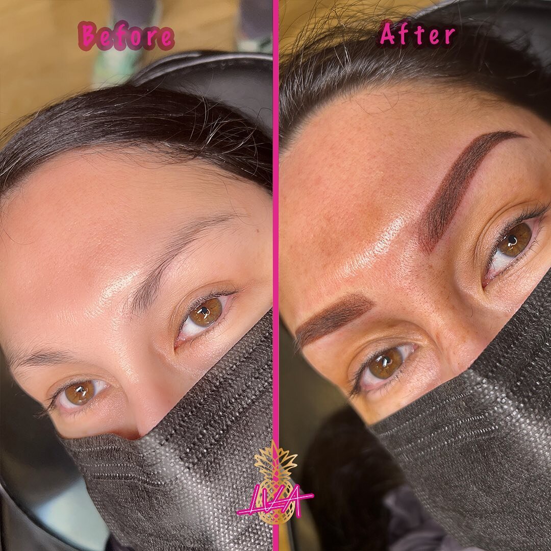 Fresh powder brows! 😍
🍍 
This is immediately post. Brows will soften 30-40% and the color will heal slightly cooler. 
🍍 
Clients come back at 6-8 weeks to get a touch up, and then you are all set for roughly 1-3 years before your next session! Lon