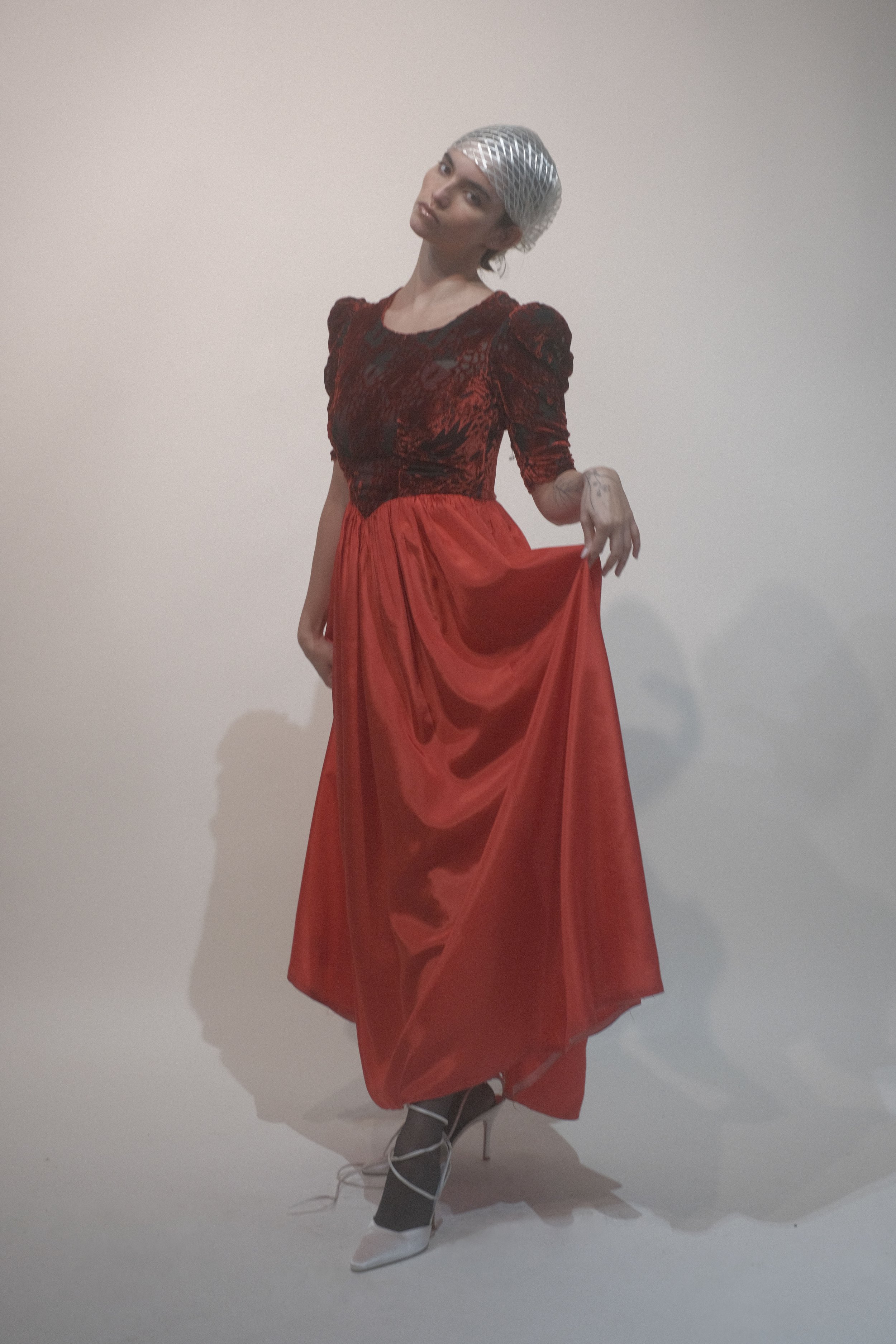 Velvet Burnout dress of crushed blood