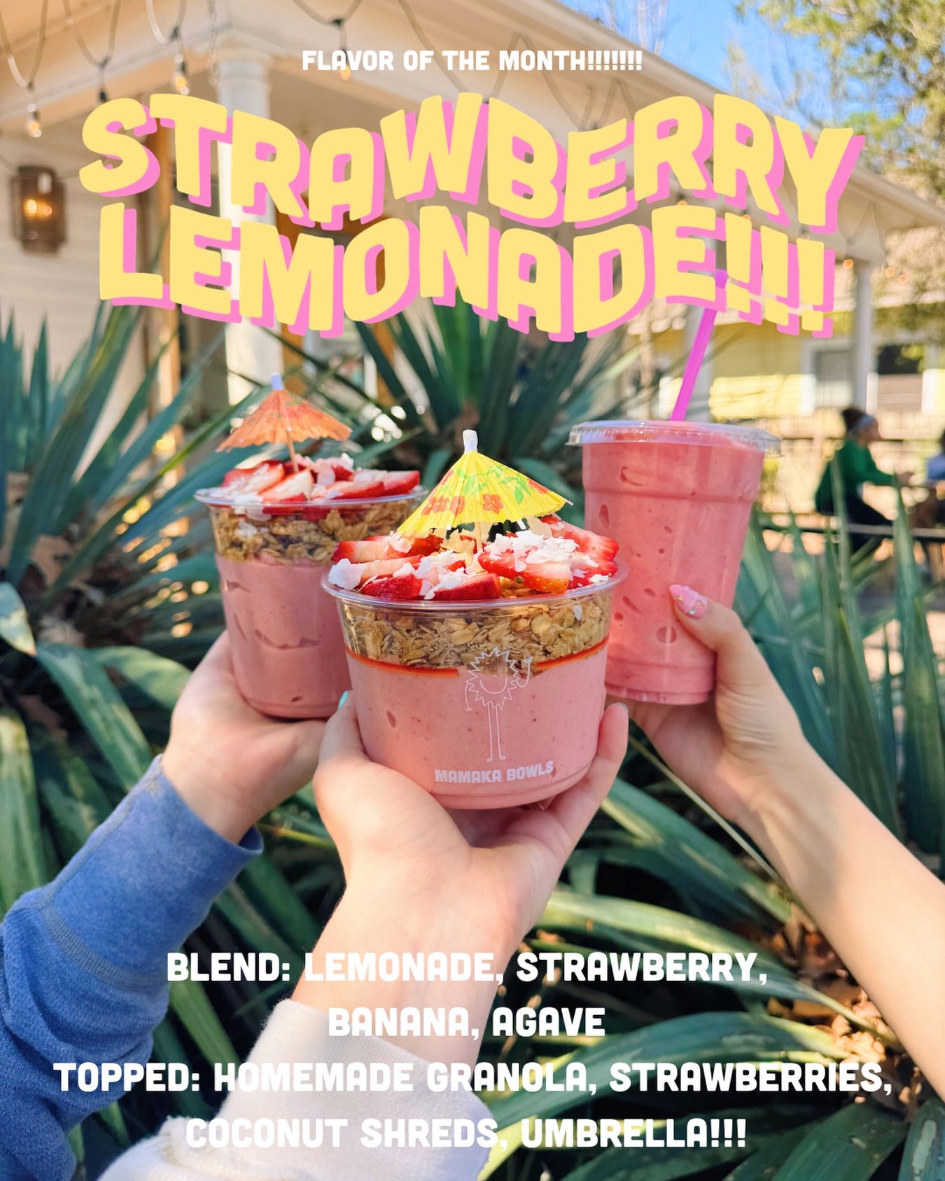 NO APRIL FOOLS IN SIGHT👀😏 IT&rsquo;S STRAWBERRY LEMONADE🍓🍋⛱️🌞!!!!!!!!!! giving our local lemonade stand a run for their money!!! get it in a bowl or a smoothie 🏃&zwj;♀️🏃&zwj;♀️ out now in store and online!!!! 😃
