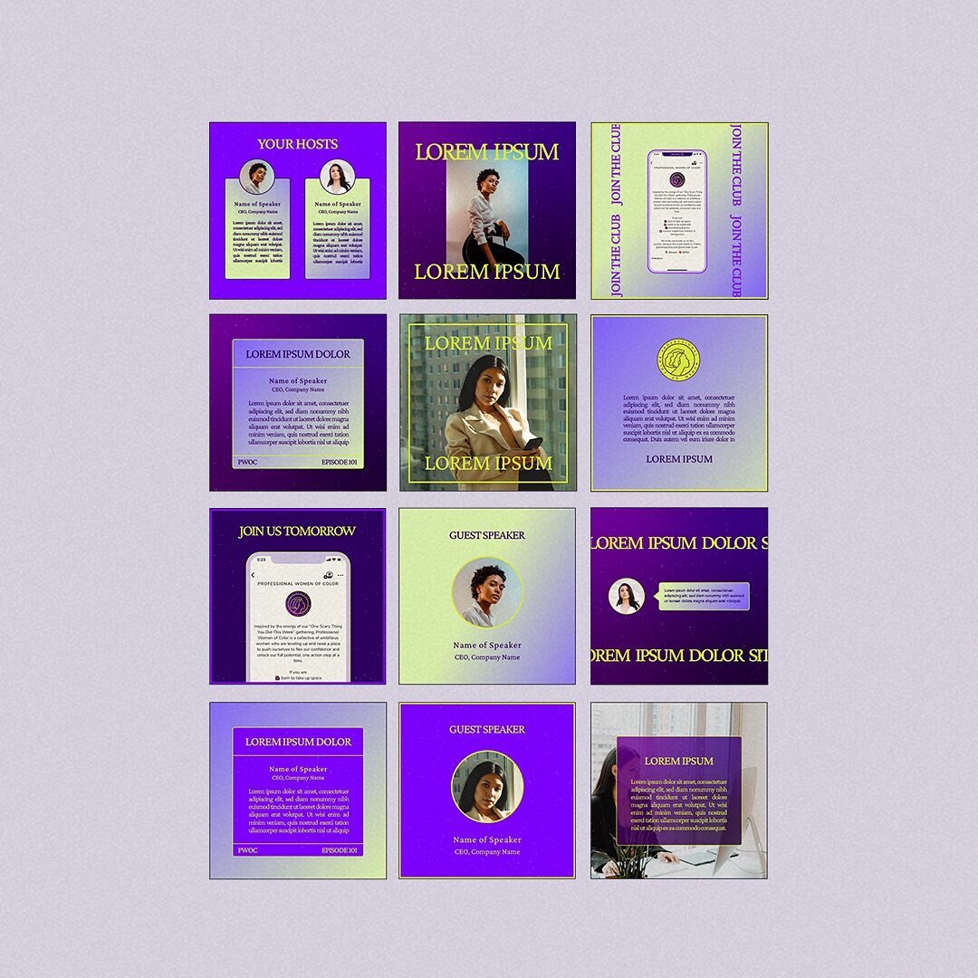 Logo design &amp; social media templates for Professional Women of Color &ndash; a Clubhouse club for ambitious non-binary ppl/women/femmes who are leveling up and want to unlock their full potential.🙌🏼

Drop a 🔮 if you love this color palette as 