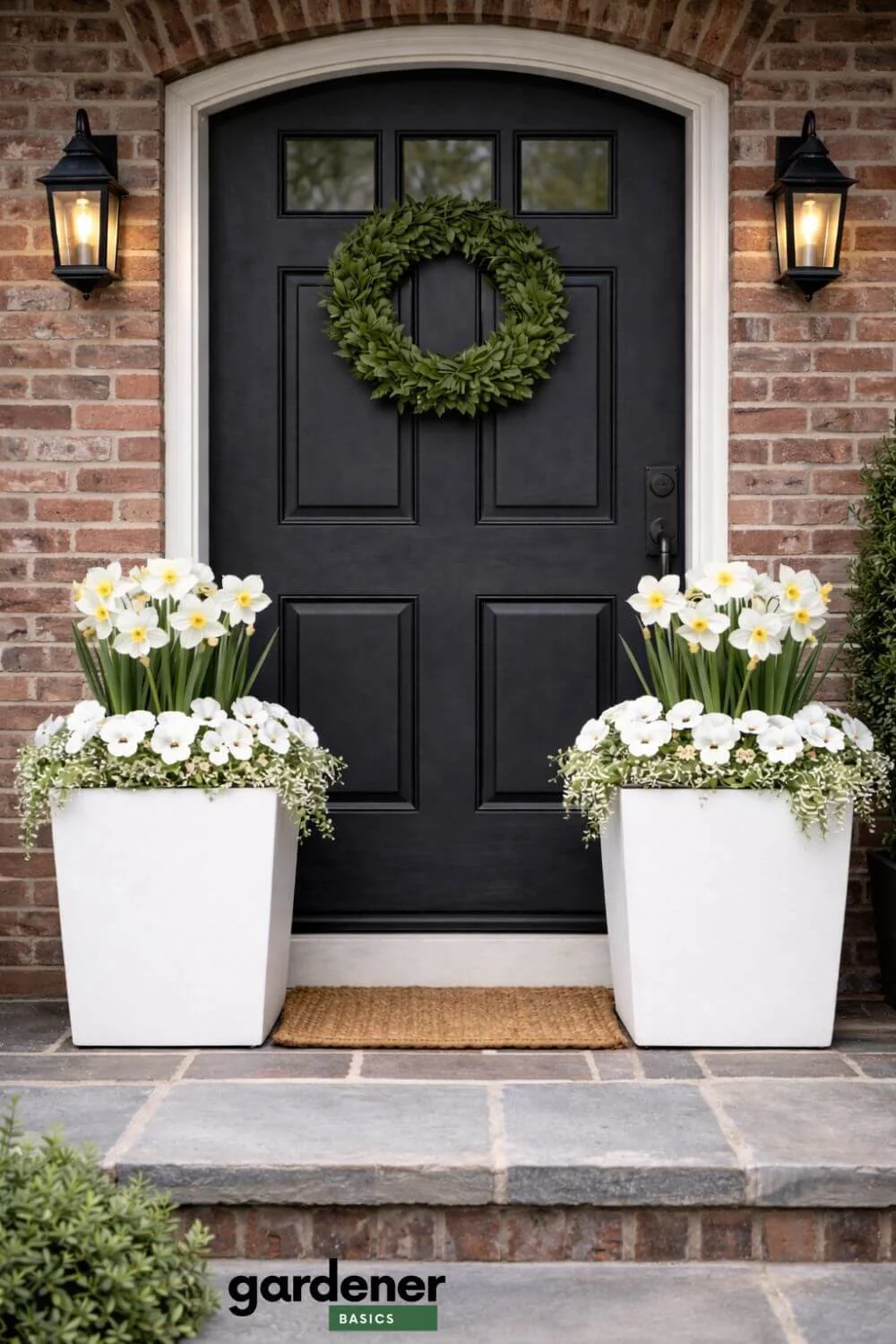 Early Spring Planters on Front Porch