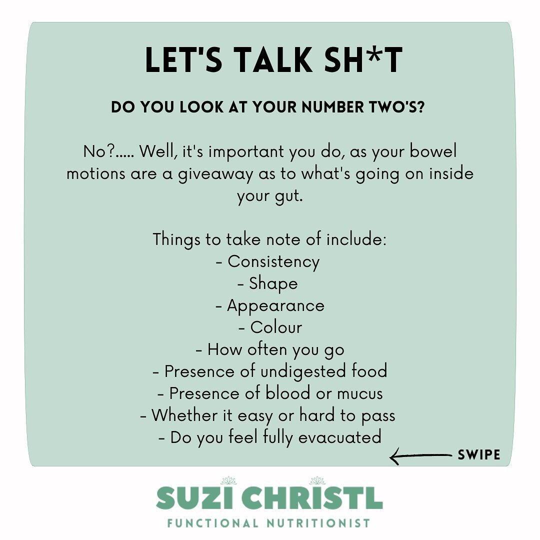 Let's talk Sh💩t.⁠⁠
⁠⁠
Do you look at your number two's?⁠⁠
⁠⁠
No? Well, it's important you do, as your 💩 can provide lots of information as to the health of your gut and bowel.⁠⁠
⁠⁠
Things to note include;⁠⁠
The consistency of your 💩⁠⁠
The shape of