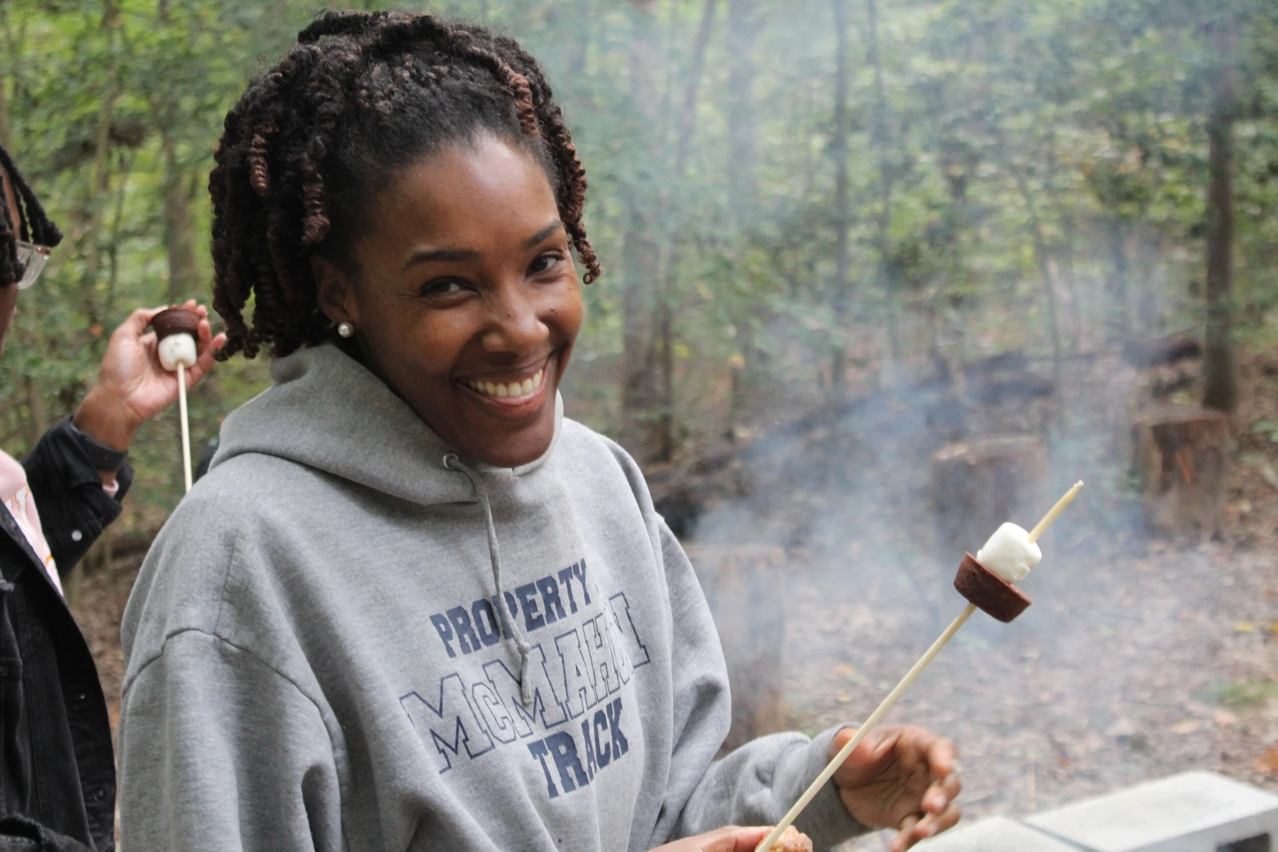 Enjoying Smores at Honey Bee Campsite 