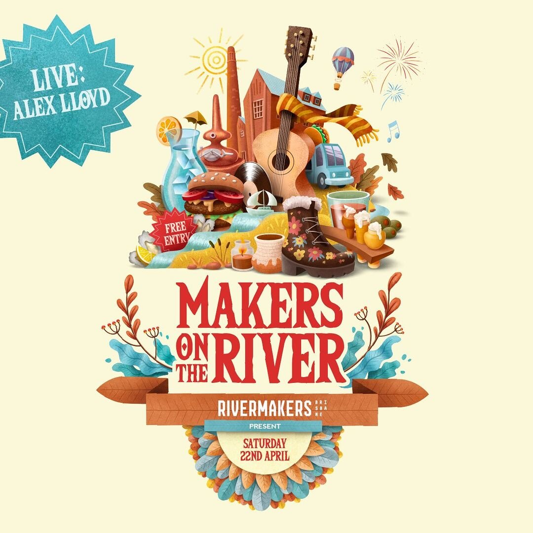 Swing by Rivermakers tomorrow and bask in Brisbane&rsquo;s best bakers, makers and creators. Celebrating  all things bespoke, handmade and uniquely local. 

Set against the iconic backdrop of Rivermakers, cut shapes to live music featuring Alex Lloyd