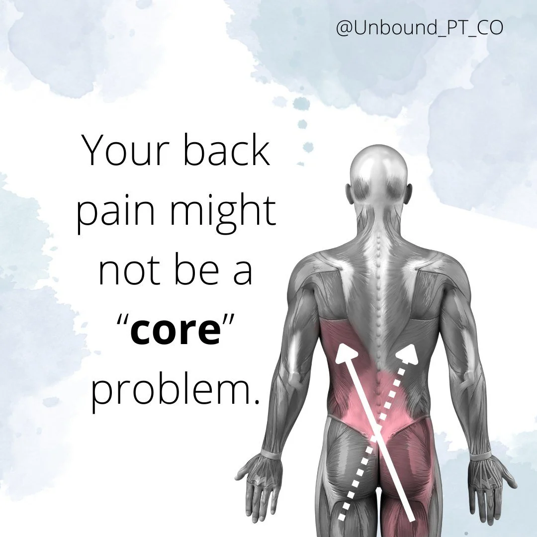&ldquo;I thought I just needed a stronger core for my back&hellip;&rdquo;

Maybe.
But your legs and glutes might have something to do with it.

Your body works in diagonal teams of muscles &mdash; sometimes called &ldquo;slings.&rdquo; These muscles 