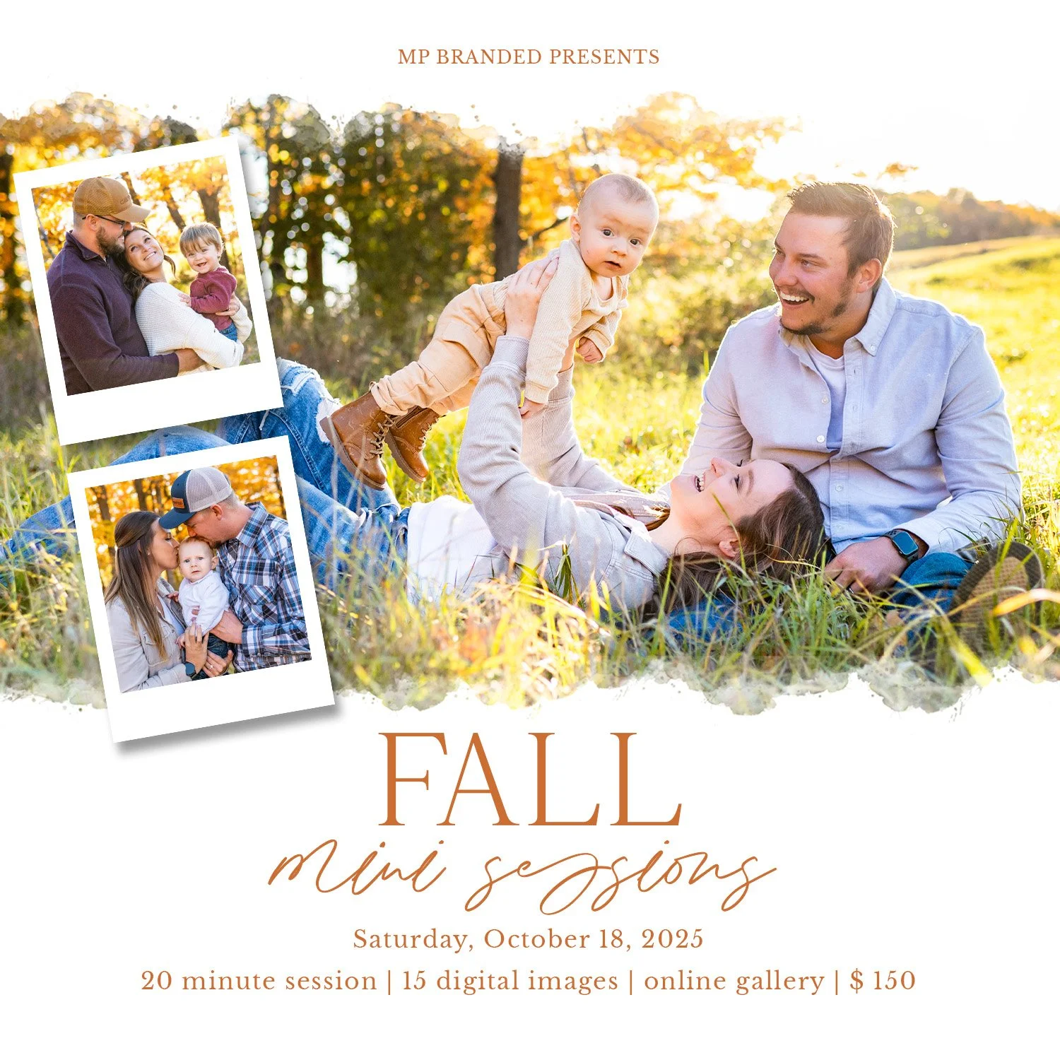 🍂🍁 Fall Minis Are Officially Live! 🍁🍂

Fall Minis are one of my favorite yearly traditions! A quick, relaxed session that gives you all the magic of fall without the stress of a full session. In just 20 minutes, we&rsquo;ll laugh, move, and captu