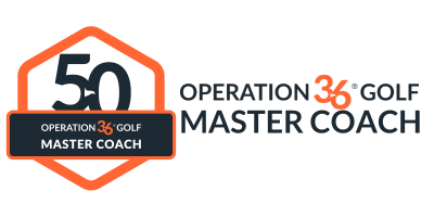 Logo for Operation 36 Golf Master Coach featuring a shield emblem with the number 50 and text in black and orange.