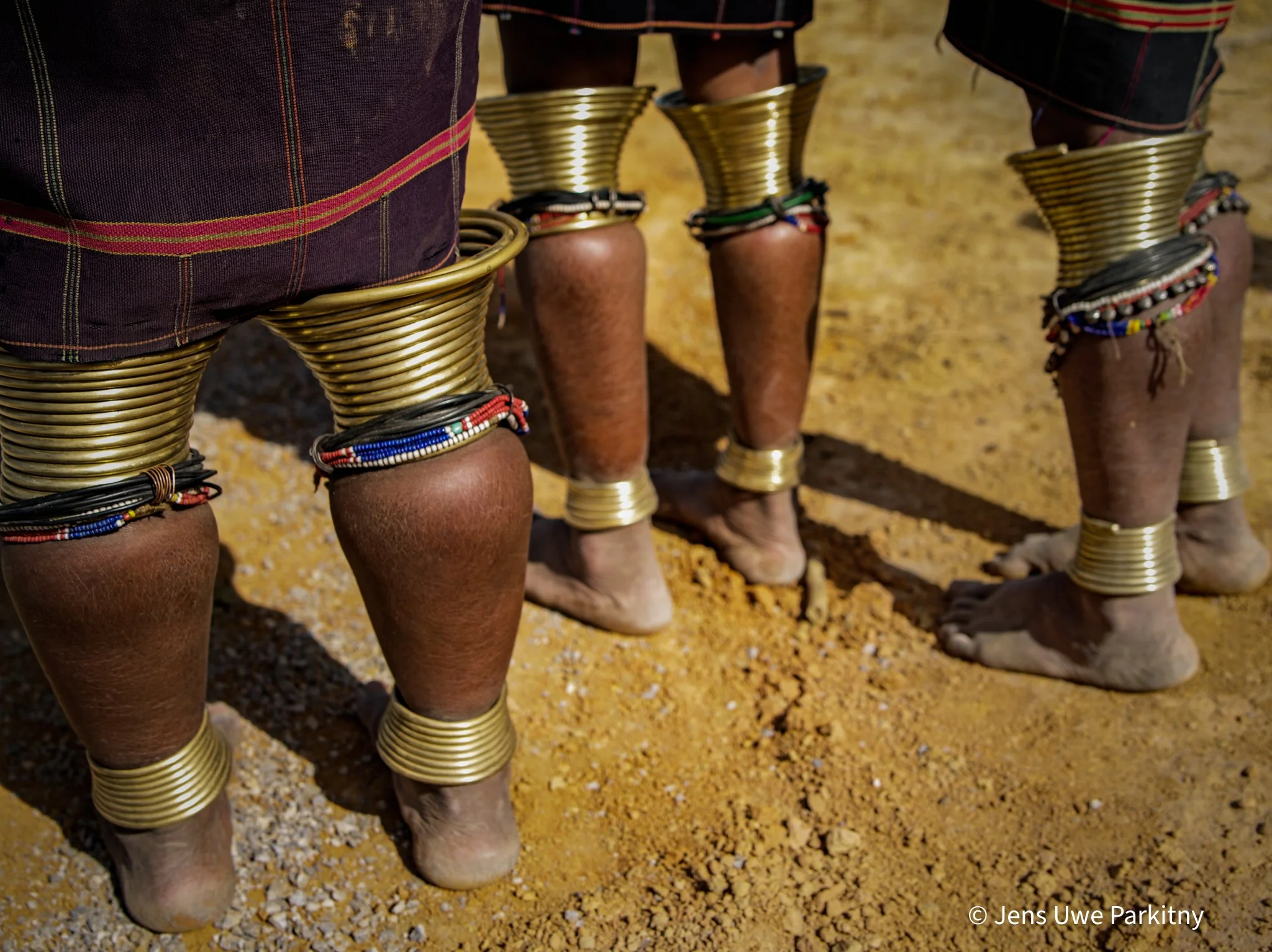 Bronze rings as leg ornaments worn by Kayaw women.