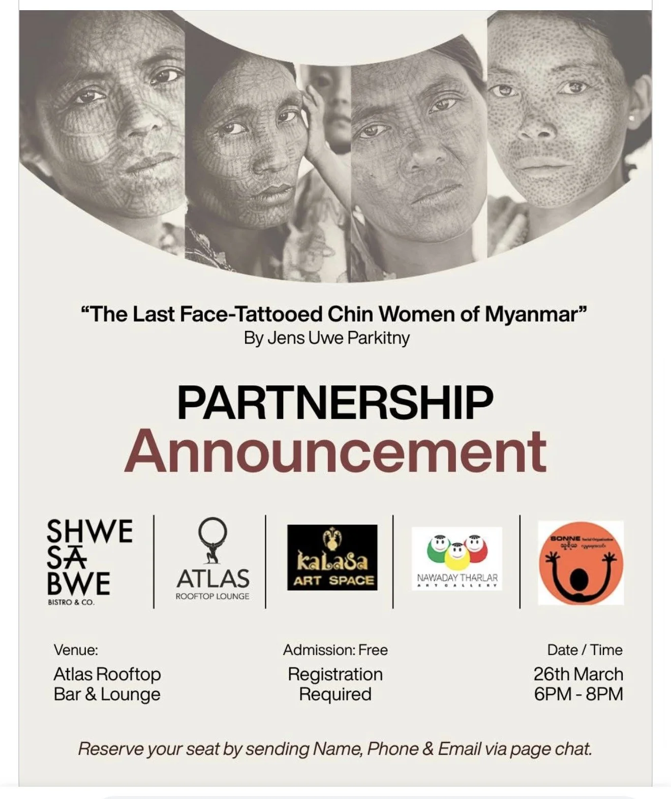 The Last Face-Tattooed Chin Women of Myanmar  - Fundraising and charity auction event at Atlas Rooftop Bar,  Yangon, March 2026