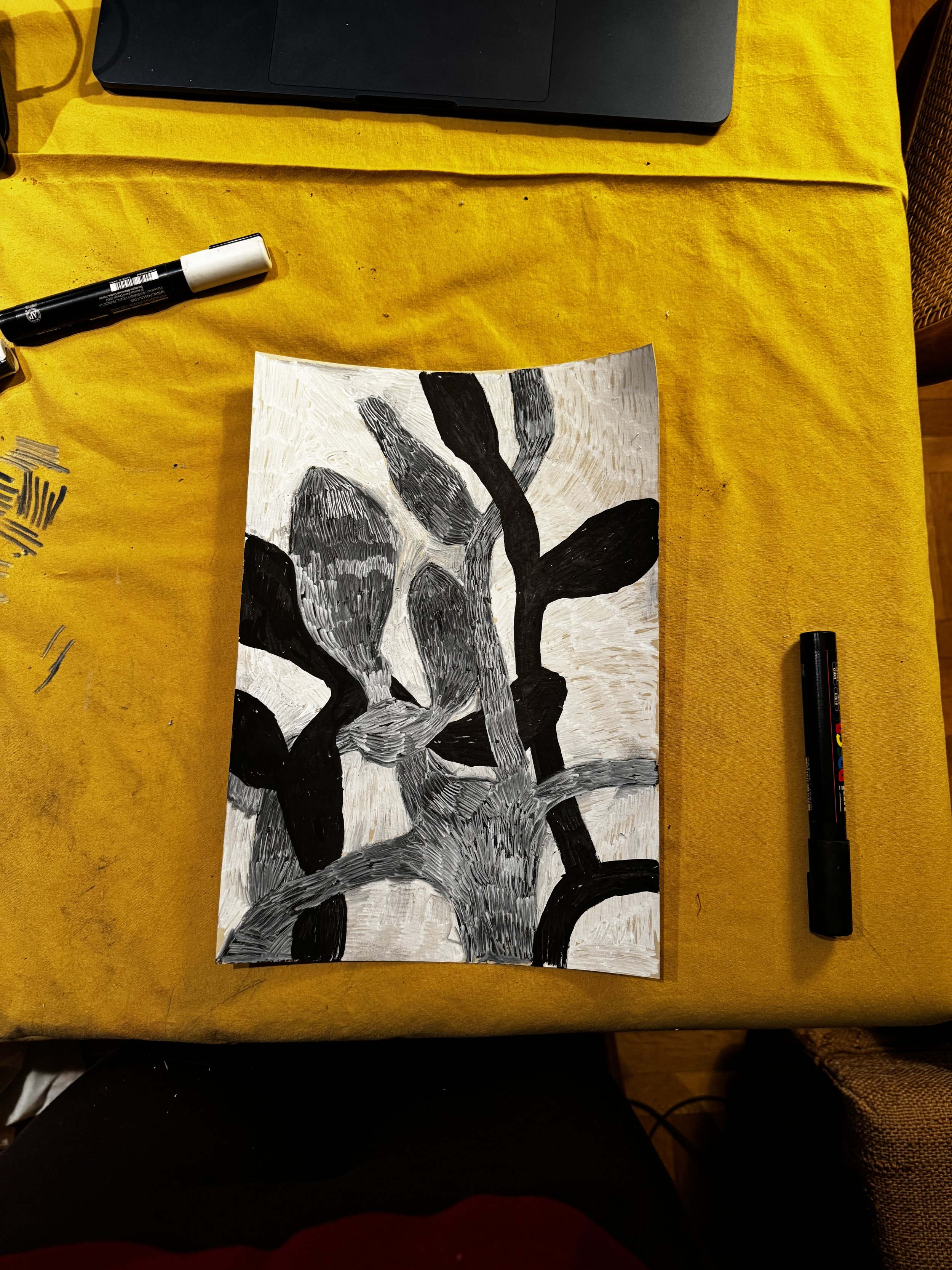 Plants (Three) | POSCA Markers on Black Paper | 2026