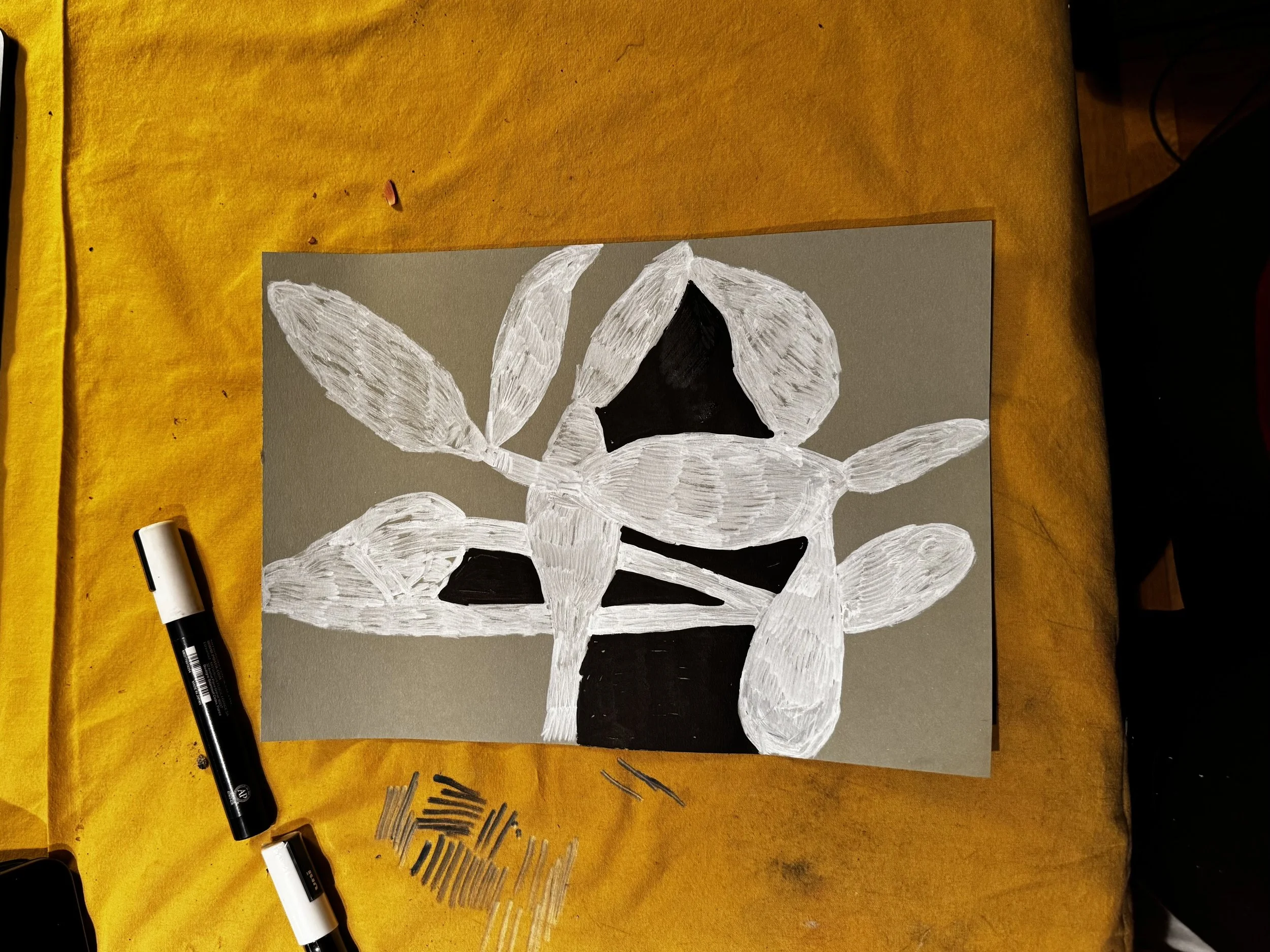 Plants (Two) | POSCA Markers and Ink on Colored Paper | 2026