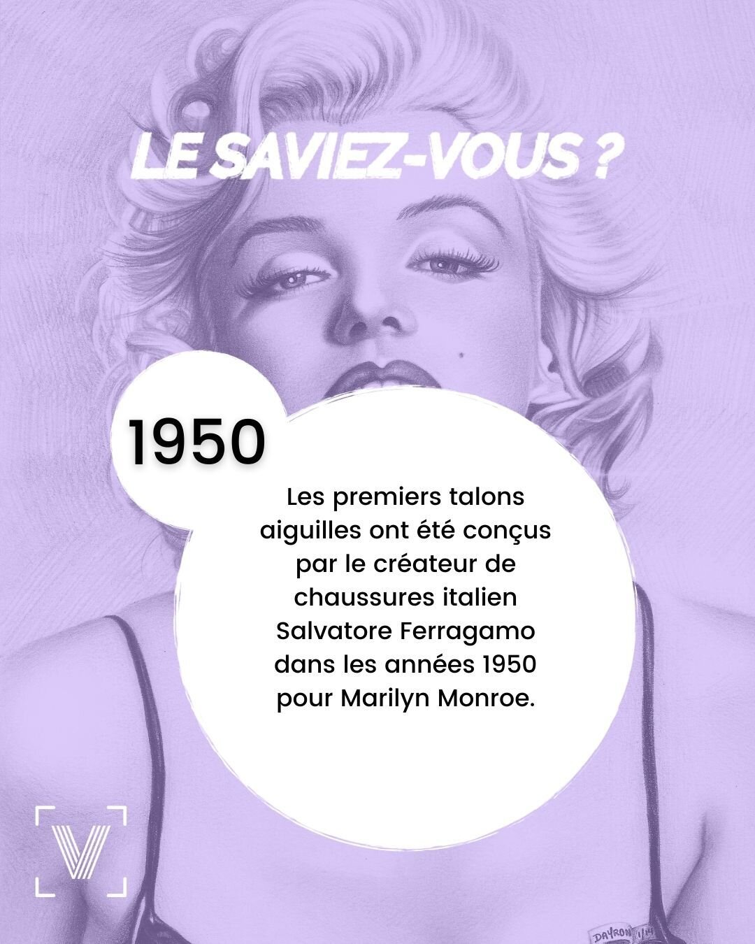 🇫🇷

Le saviez-vous ? 

Les premiers talons aiguilles ont &eacute;t&eacute; con&ccedil;us par le cr&eacute;ateur de chaussures italien Salvatore Ferragamo dans les ann&eacute;es 1950 pour Marilyn Monroe.

🇬🇧

Did you know ? 

The first stilettos w