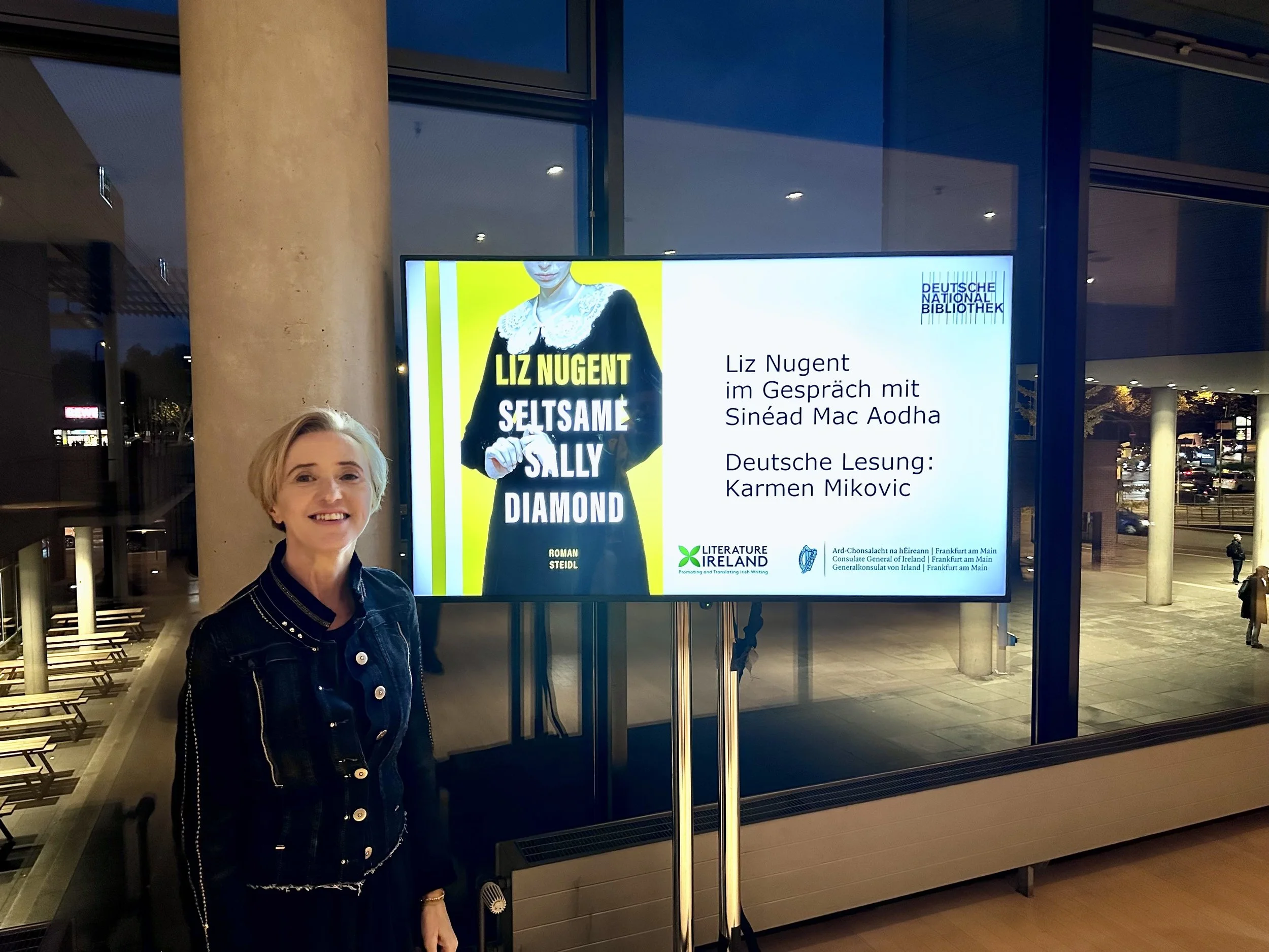 Liz before her event at the Deutsche Nationalbibliothek, Frankfurt in October 2025.