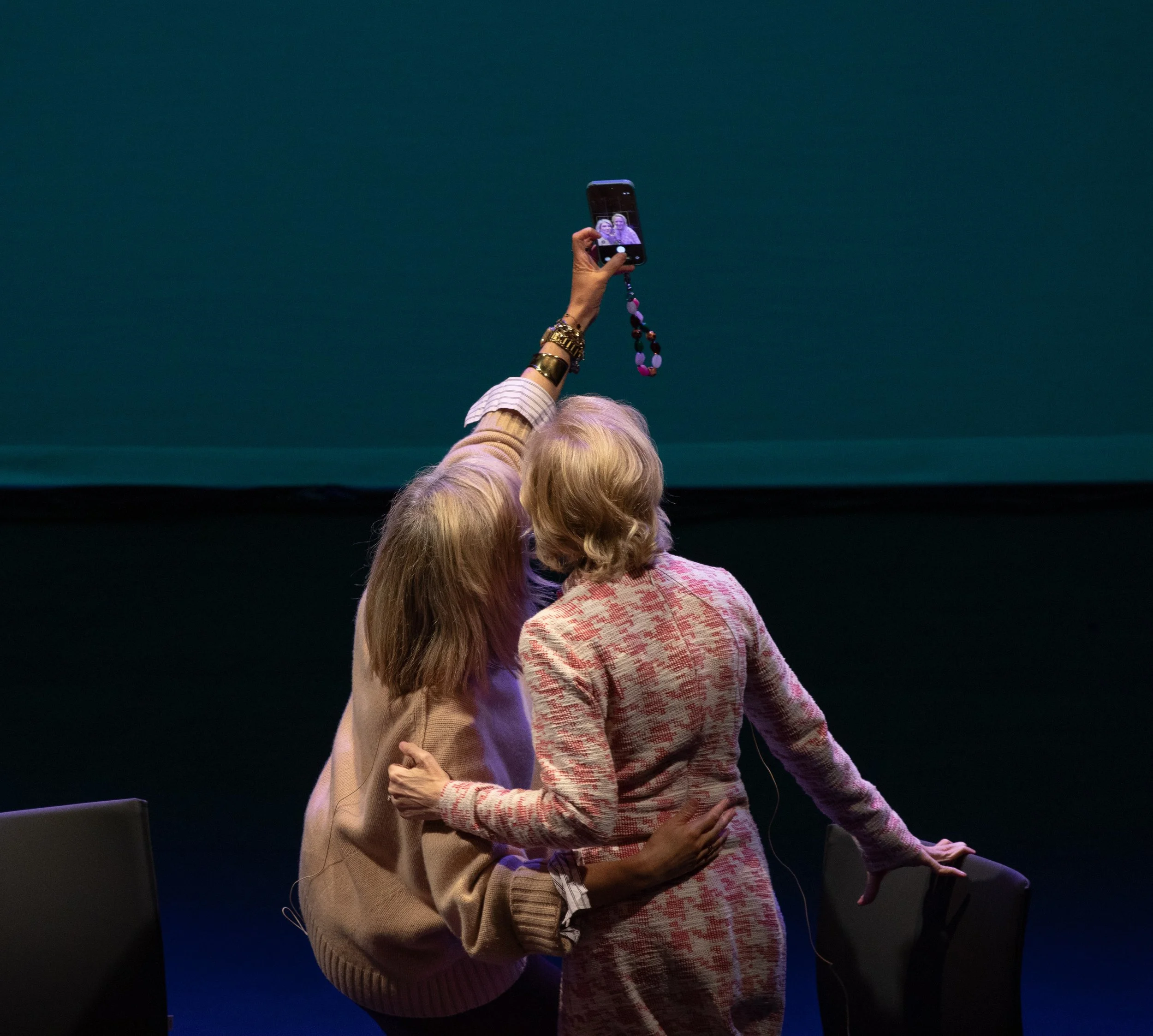 Muireann takes a selfie of herself & Liz & the audience after the interview