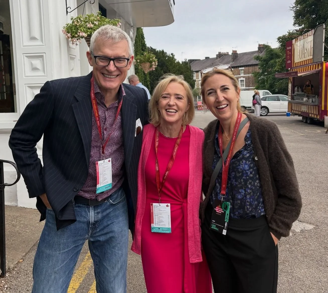 Liz meets Jeremy Vine and Lisa Jewell outside the Old Swan Hotel, Harrogate