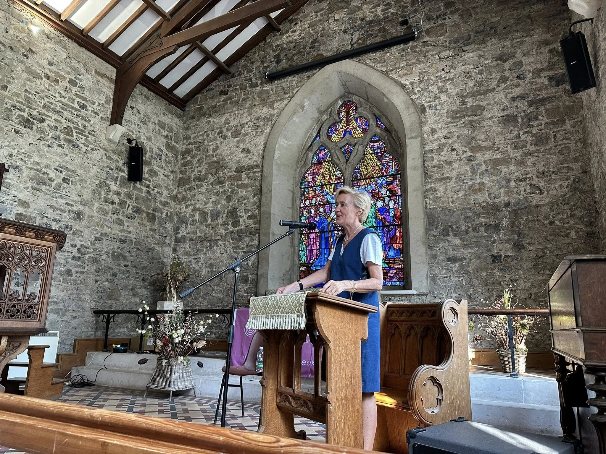 Liz reads at the Hill of Tara Visitor Centre in Aug 2025