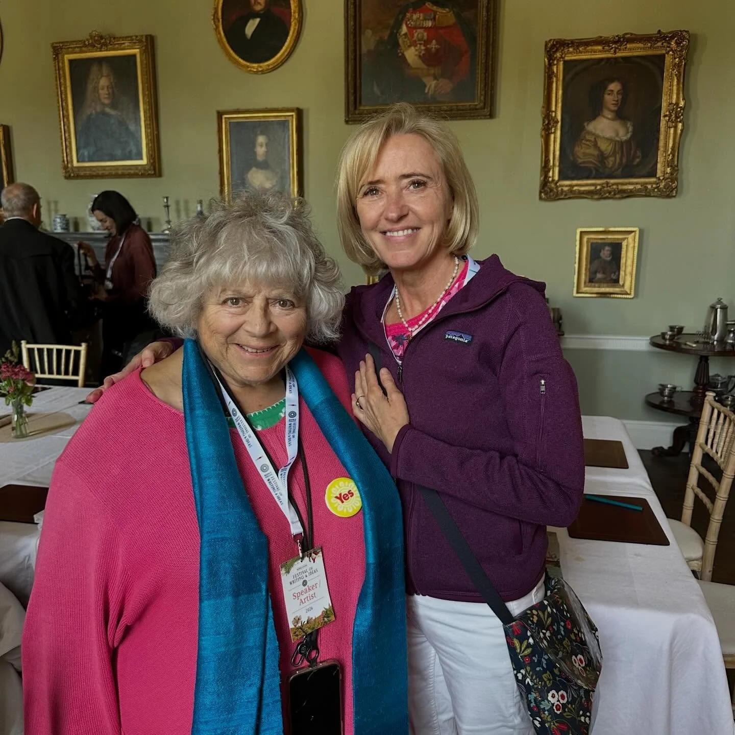 Liz with Miriam Margolyes in the green room at the Borris Festival of Writing and Ideas