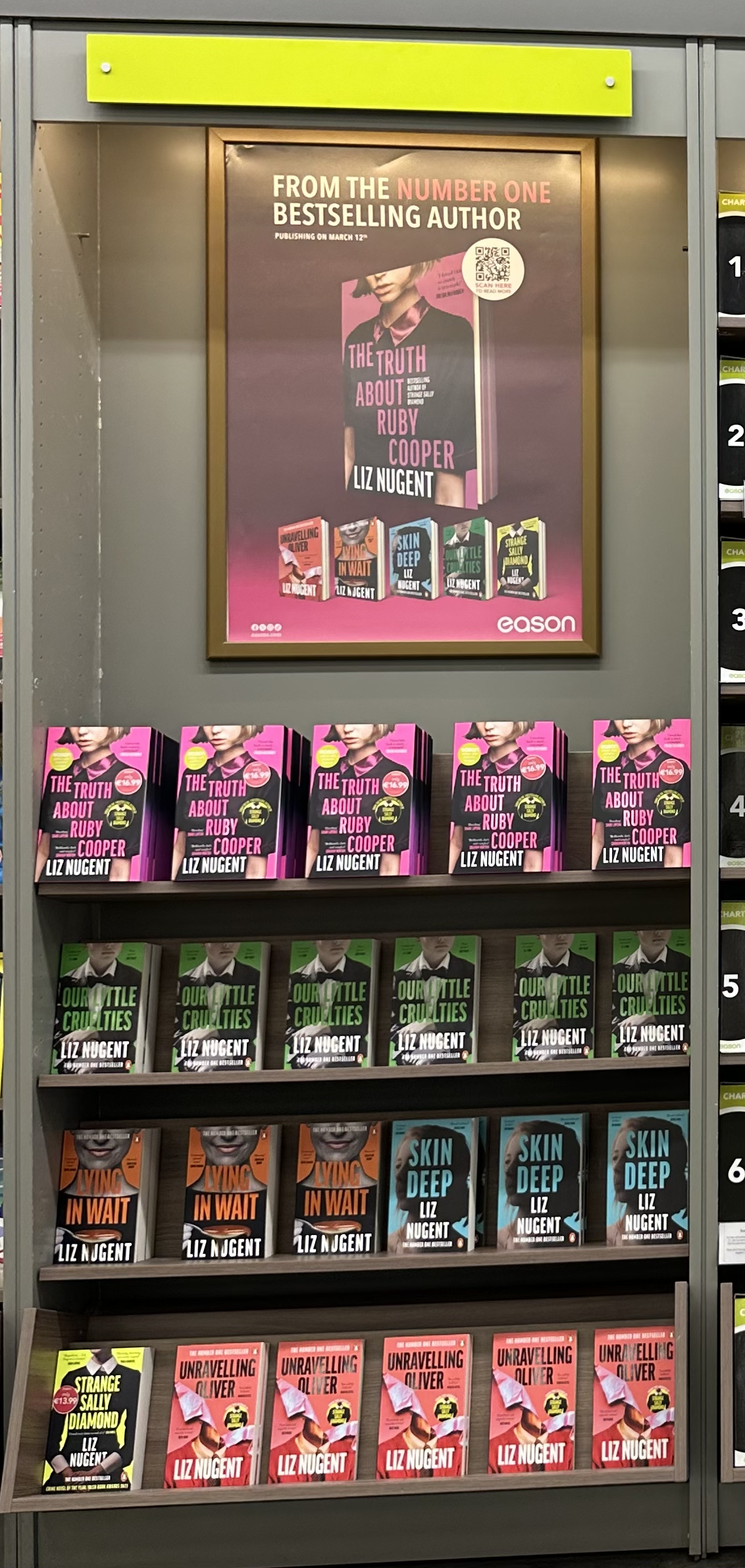 Easons display of The Truth About Ruby Cooper with the backlist