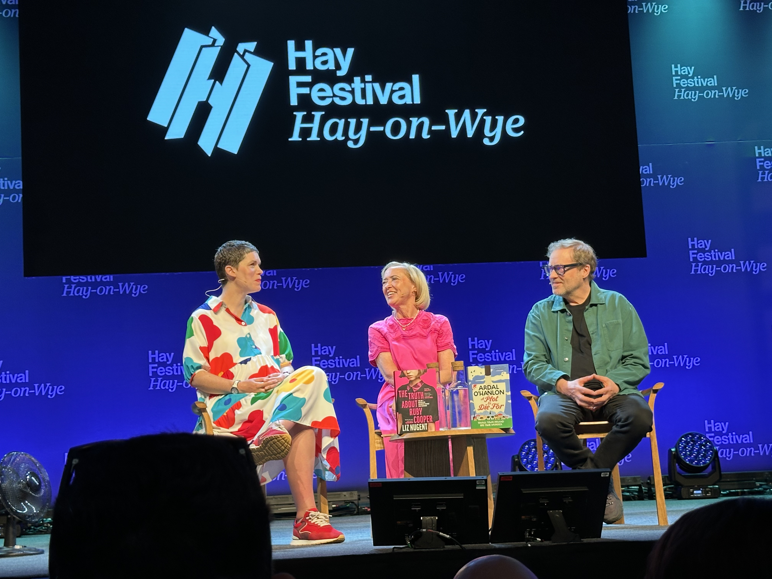 Fellow crime novelist Kim Sherwood interviewed Liz and Ardal on the Discovery Stage at Hay