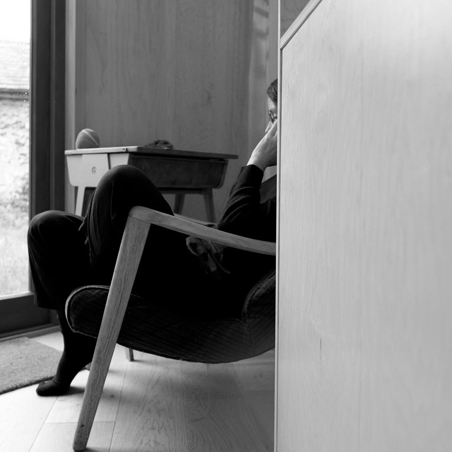 Cabin reflections. 

Our friend Emma enjoying the cabin.