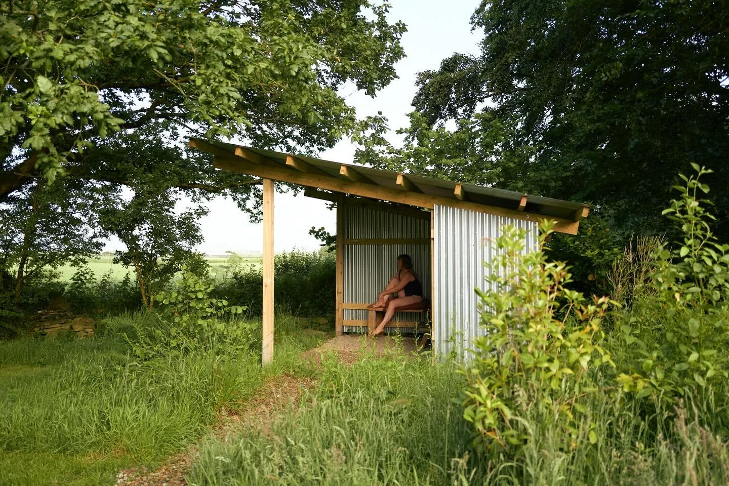 Morning sauna. Sauna shelter to get change, leave your stuff, relax, have Ania&rsquo;s herbal water infusion ✨ walk few meters to the sauna, take greenery in, relax and be still.