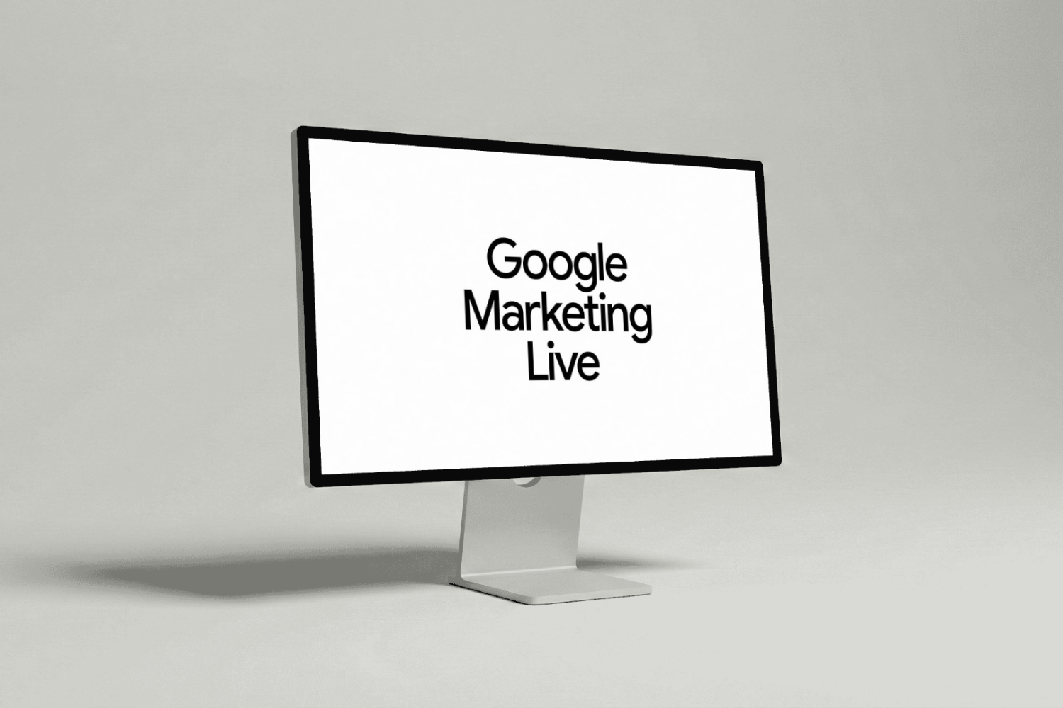 A computer screen displaying the Google Marketing Live logo against a minimalist background, showcasing the latest innovations and trends presented at Google's annual event dedicated to digital marketing and artificial intelligence.