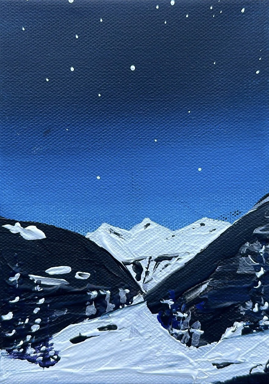 Deep Winter Night, Acrylic on Stretched Canvas, 6 x 8 inches, Available for Purchase.